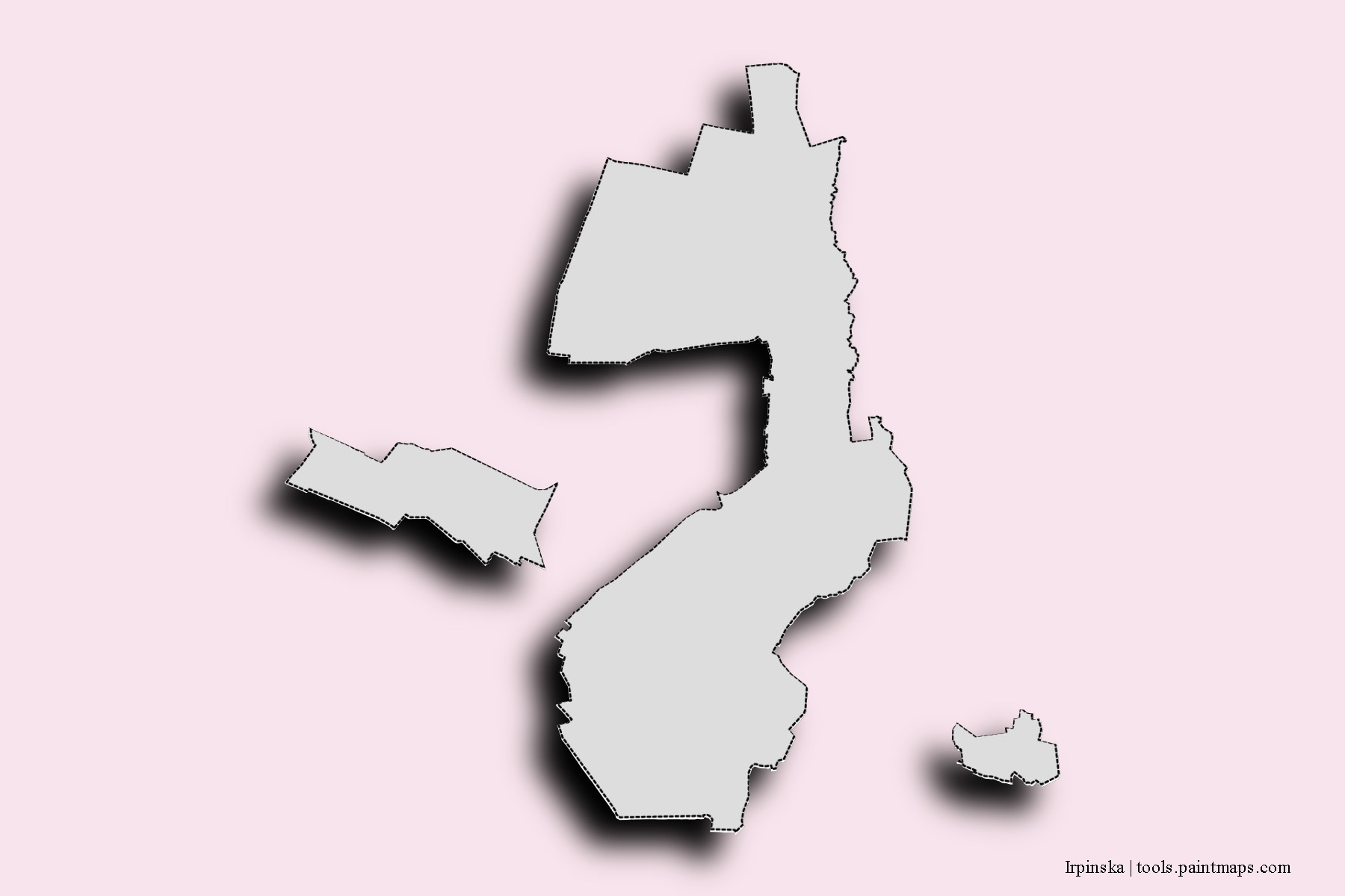 Mapa de barrios y pueblos de Irpinska con efecto de sombra 3D