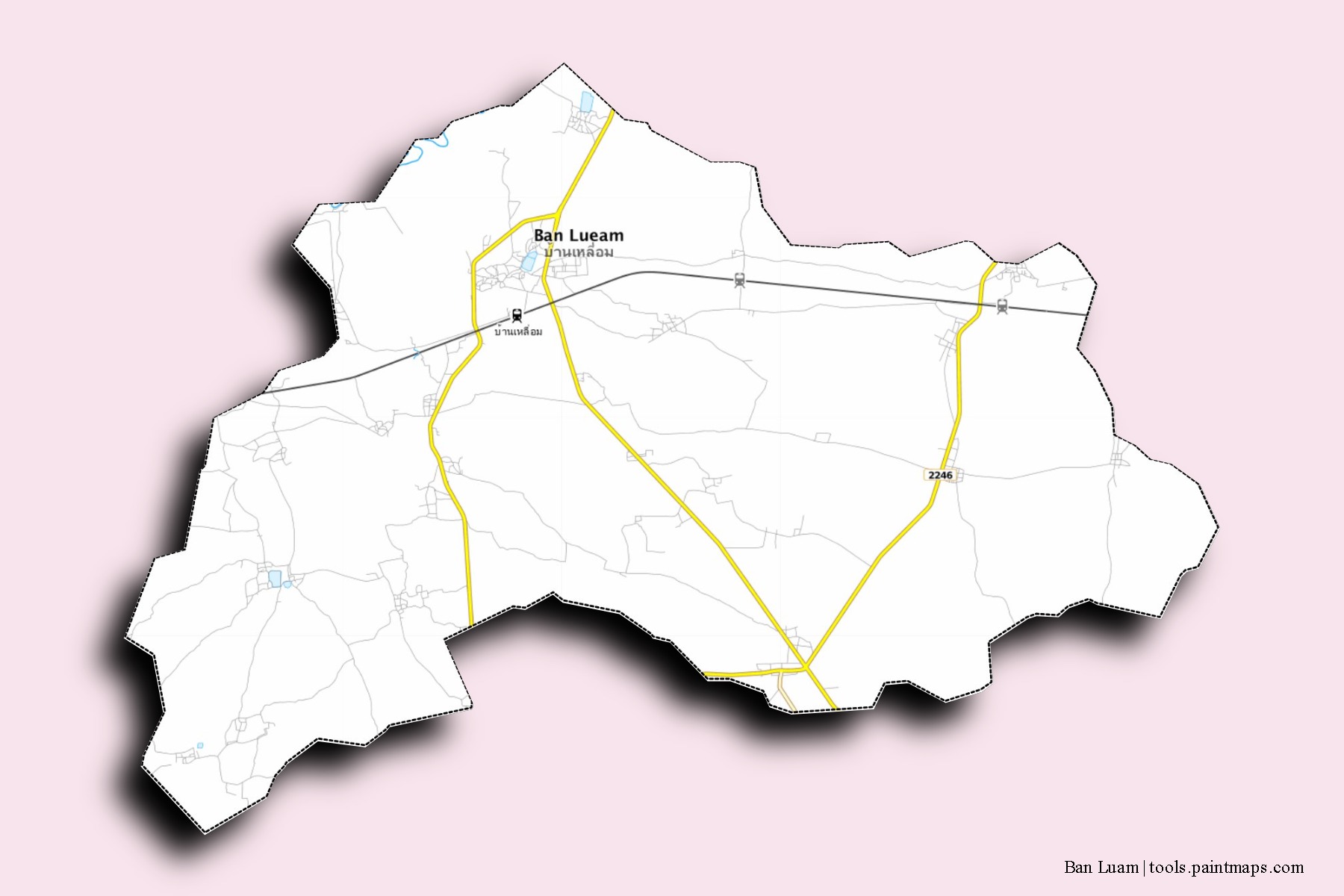 Ban Lueam neighborhoods and villages map with 3D shadow effect