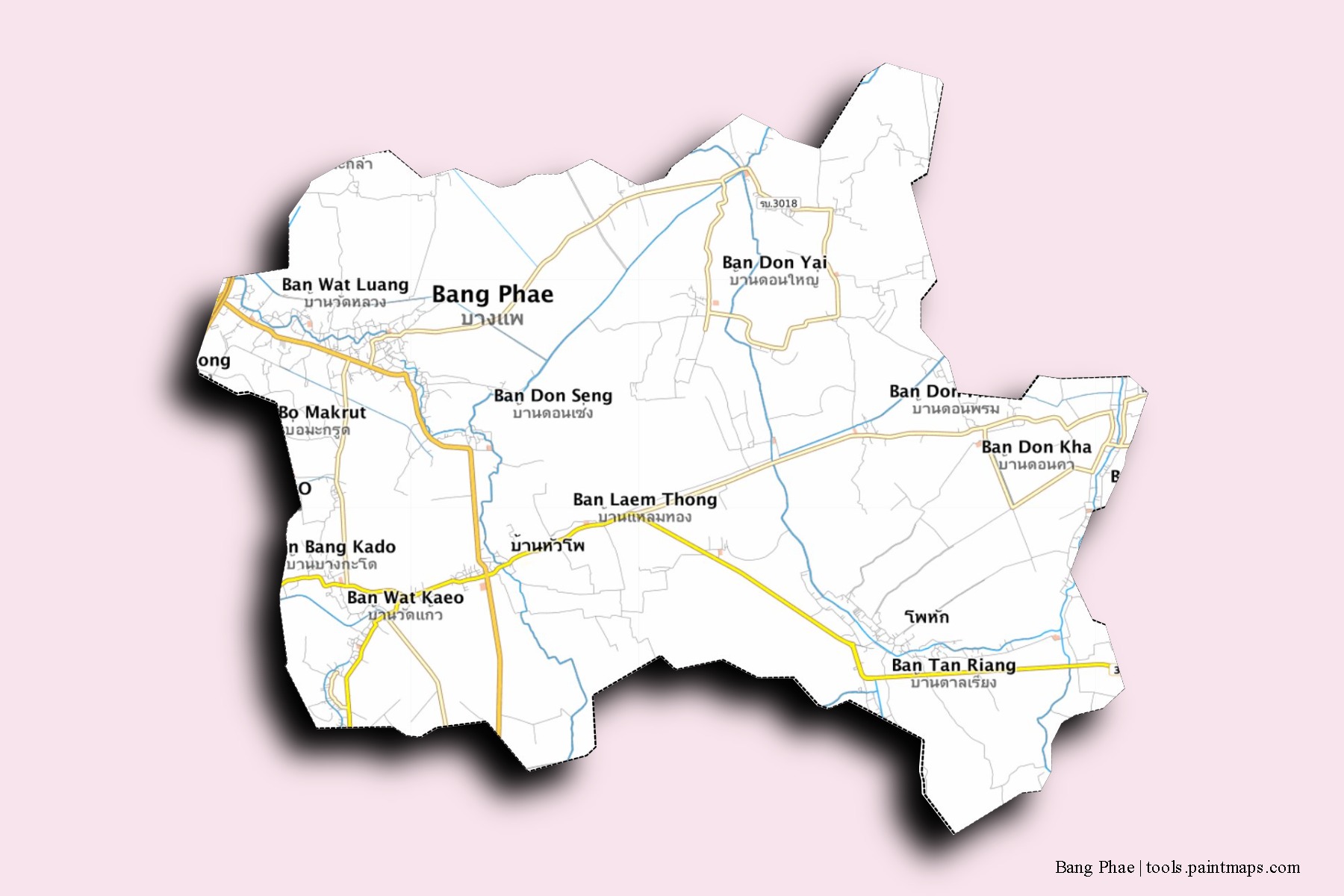 Bang Phae neighborhoods and villages map with 3D shadow effect