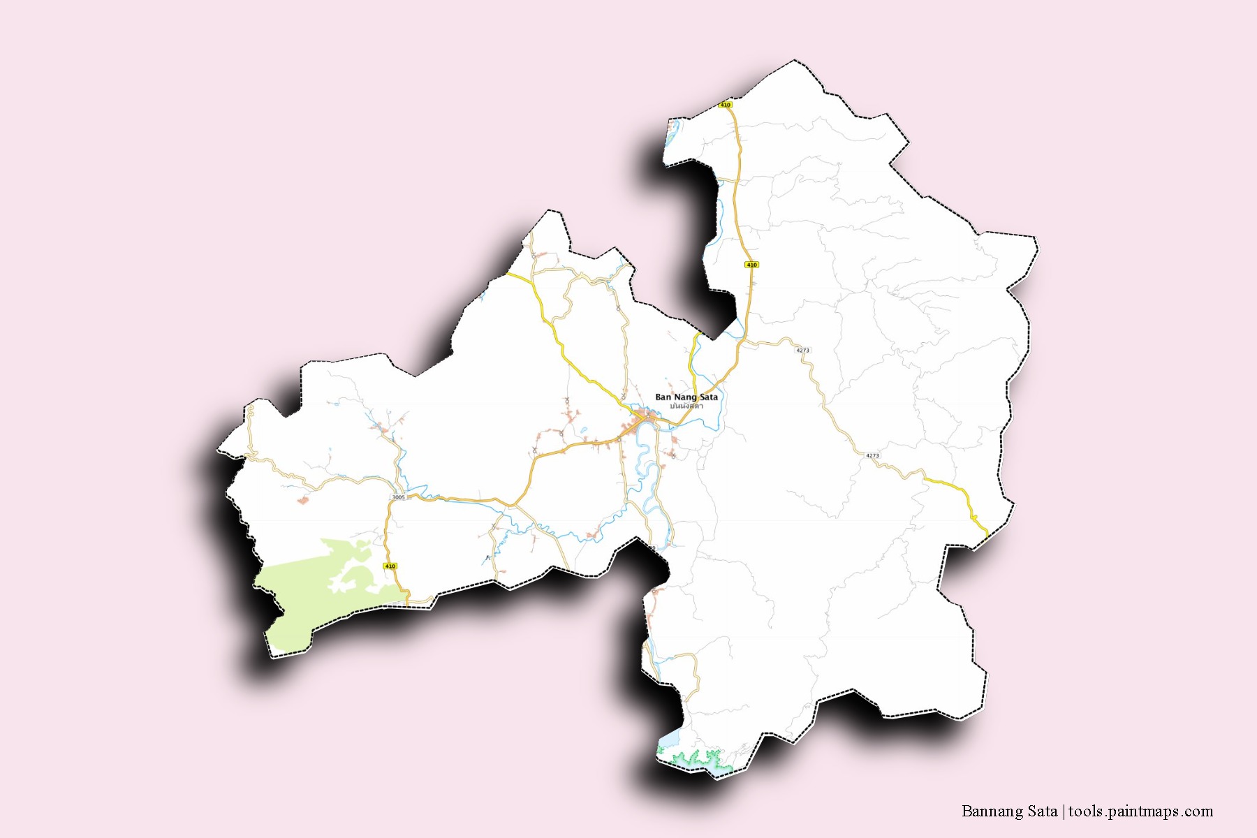 Mapa de barrios y pueblos de Bannang Sata con efecto de sombra 3D