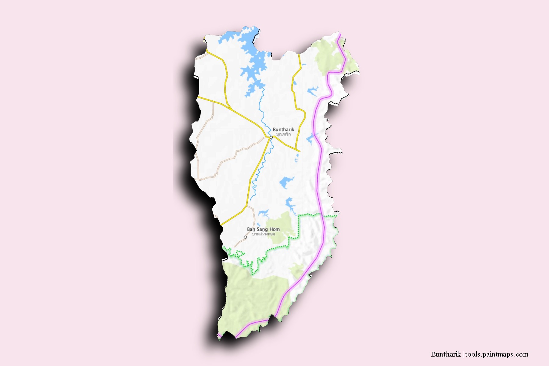 Mapa de barrios y pueblos de Buntharik con efecto de sombra 3D