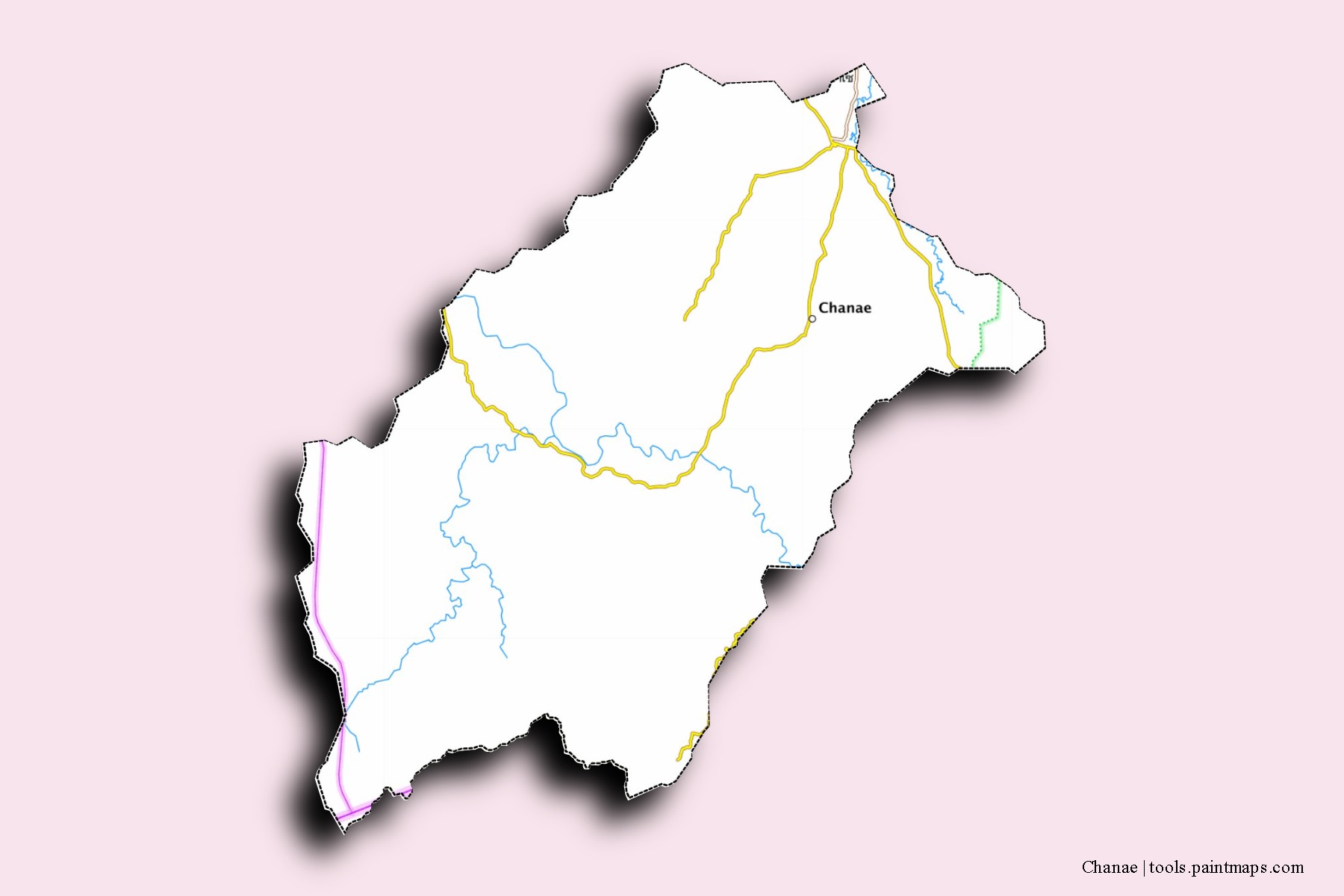 Mapa de barrios y pueblos de Chanae con efecto de sombra 3D