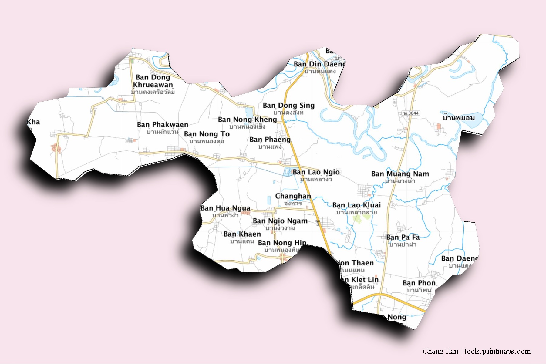 Mapa de barrios y pueblos de Chang Han con efecto de sombra 3D