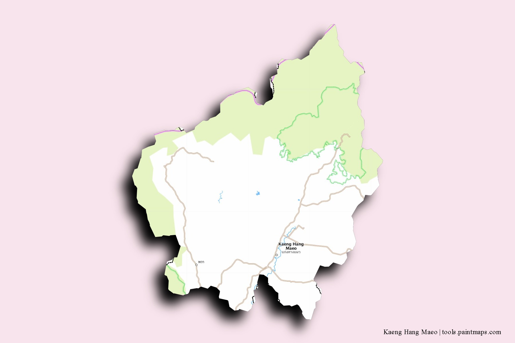 Mapa de barrios y pueblos de Kaeng Hang Maeo con efecto de sombra 3D