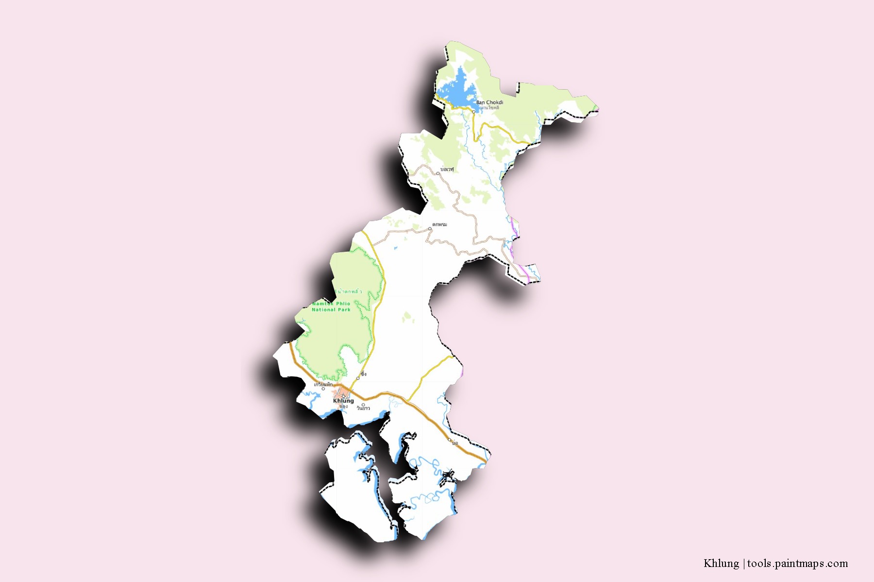 3D gölge efektli Khlung mahalleleri ve köyleri haritası