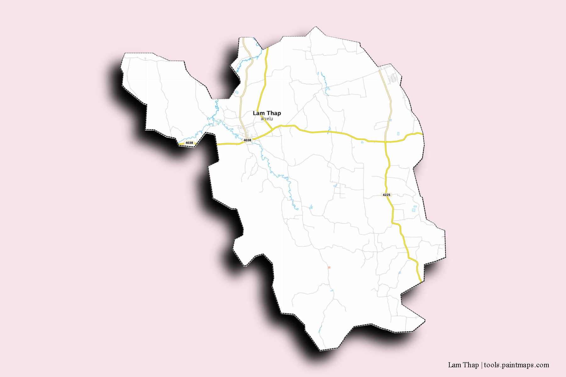 Mapa de barrios y pueblos de Lam Thap con efecto de sombra 3D