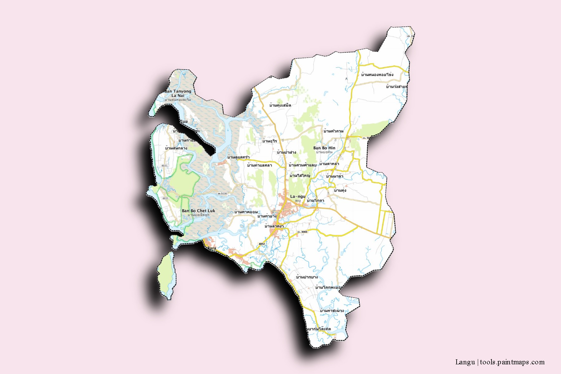 La-ngu neighborhoods and villages map with 3D shadow effect