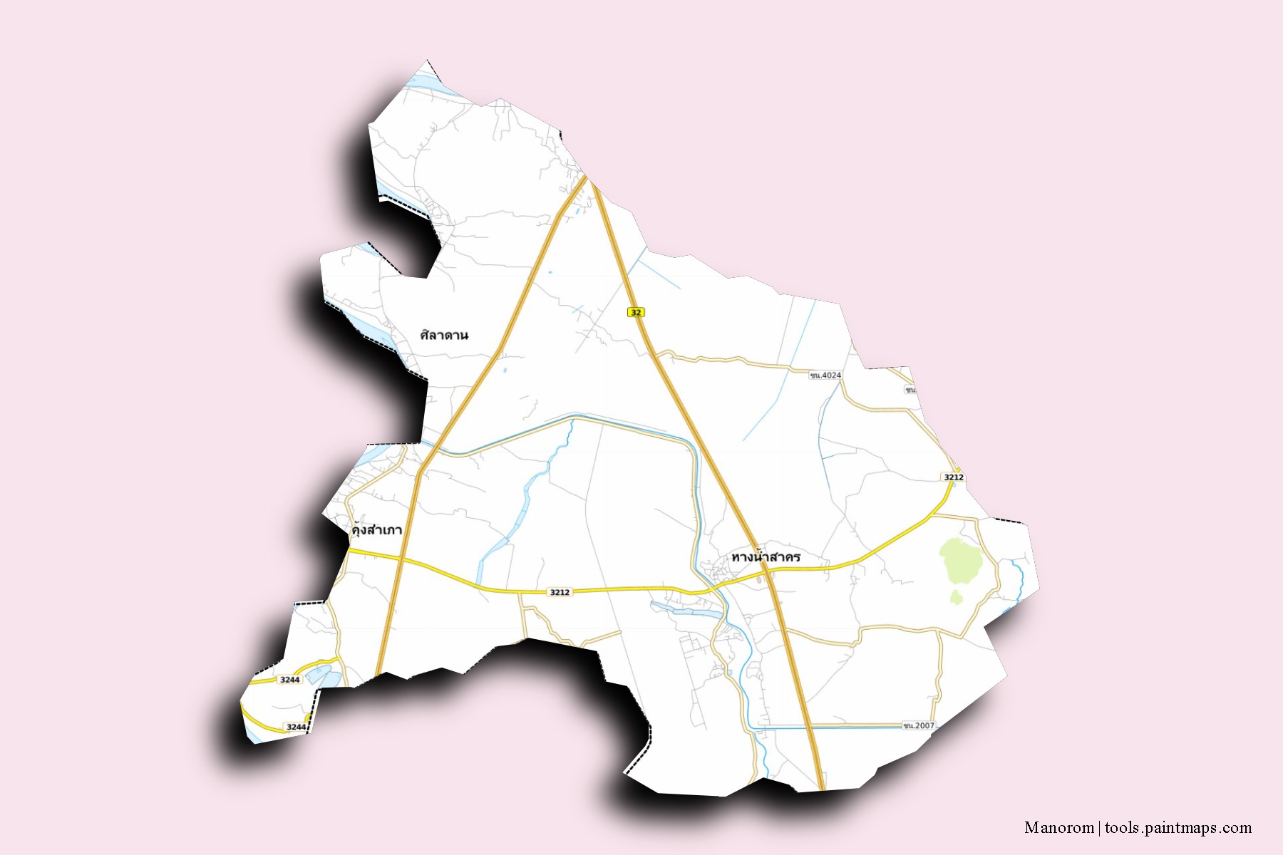 Manorom neighborhoods and villages map with 3D shadow effect