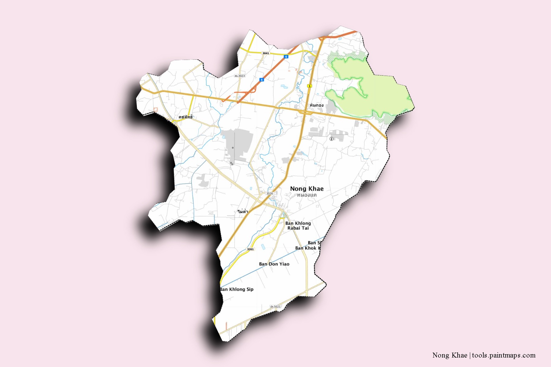 Mapa de barrios y pueblos de Nong Khae con efecto de sombra 3D