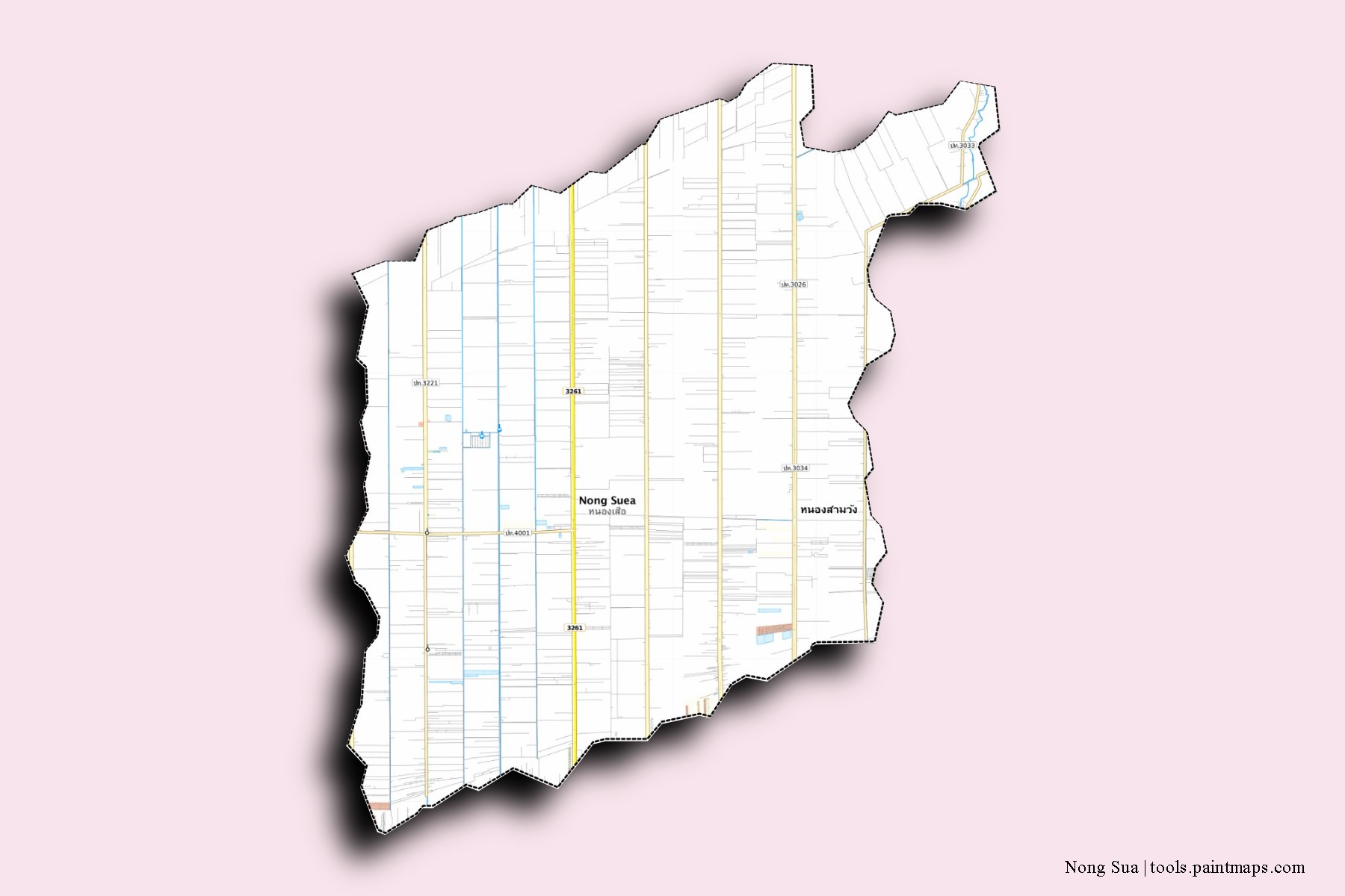 3D gölge efektli Nong Sua mahalleleri ve köyleri haritası