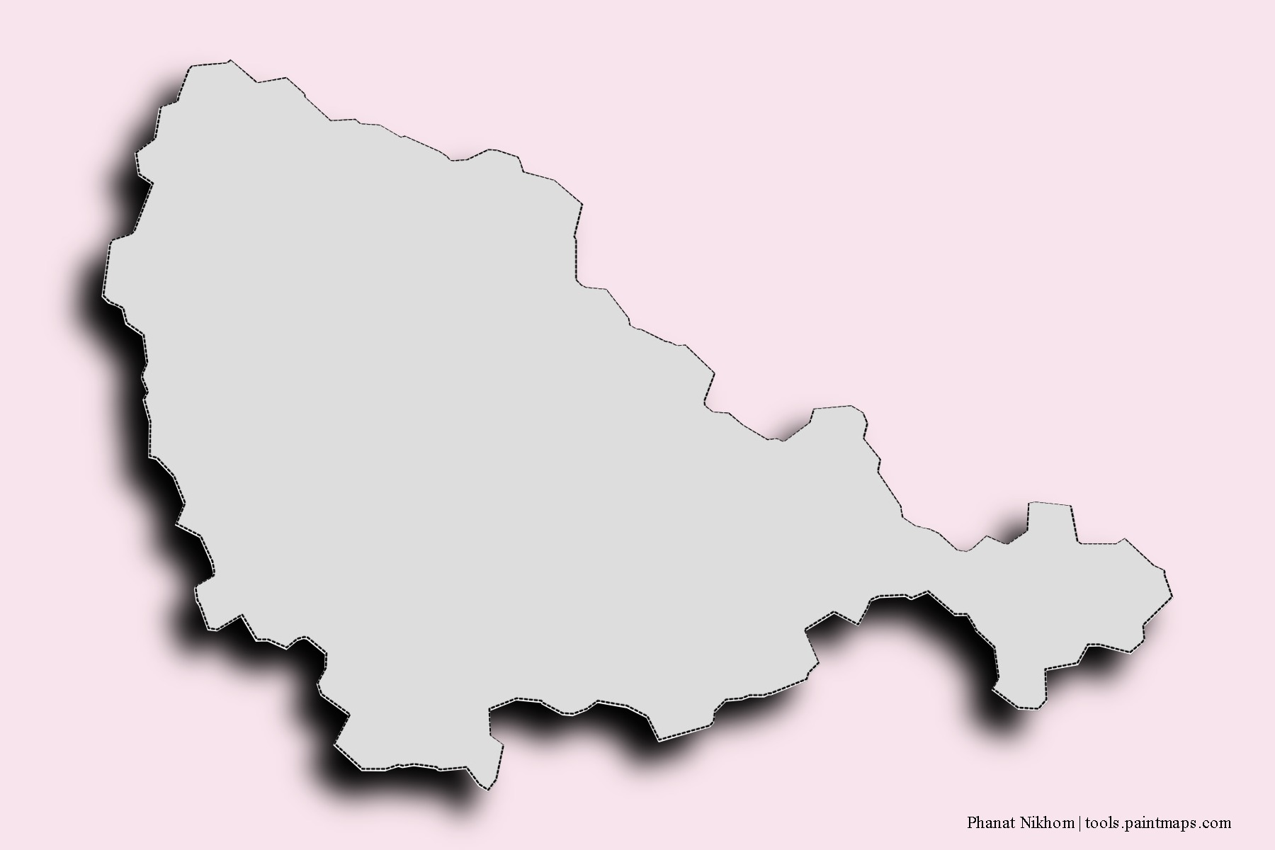 Mapa de barrios y pueblos de Phanat Nikhom con efecto de sombra 3D