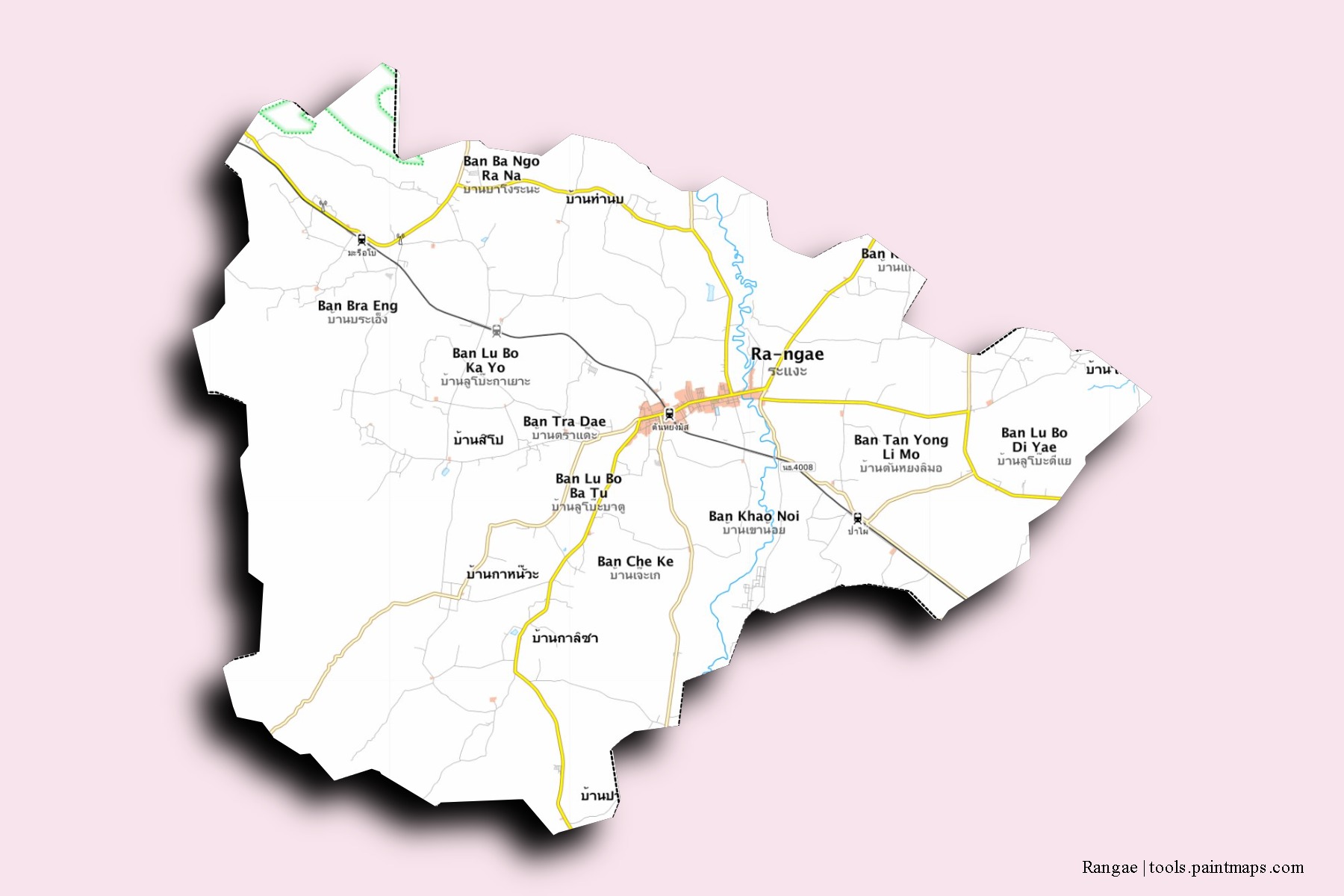 Ra-ngae neighborhoods and villages map with 3D shadow effect