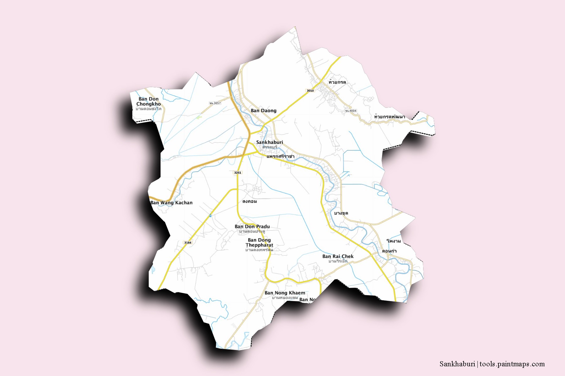 Mapa de barrios y pueblos de Sankhaburi con efecto de sombra 3D