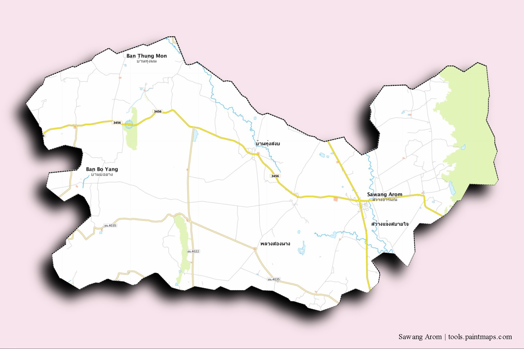 Sawang Arom neighborhoods and villages map with 3D shadow effect