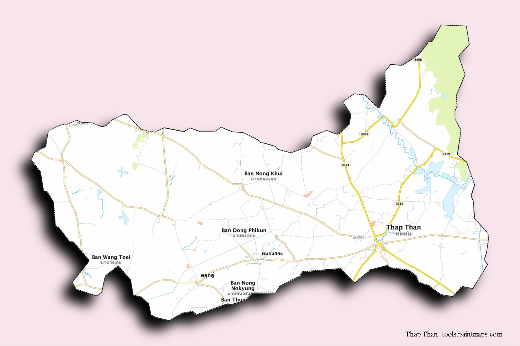 Thap Than neighborhoods and villages map with 3D shadow effect