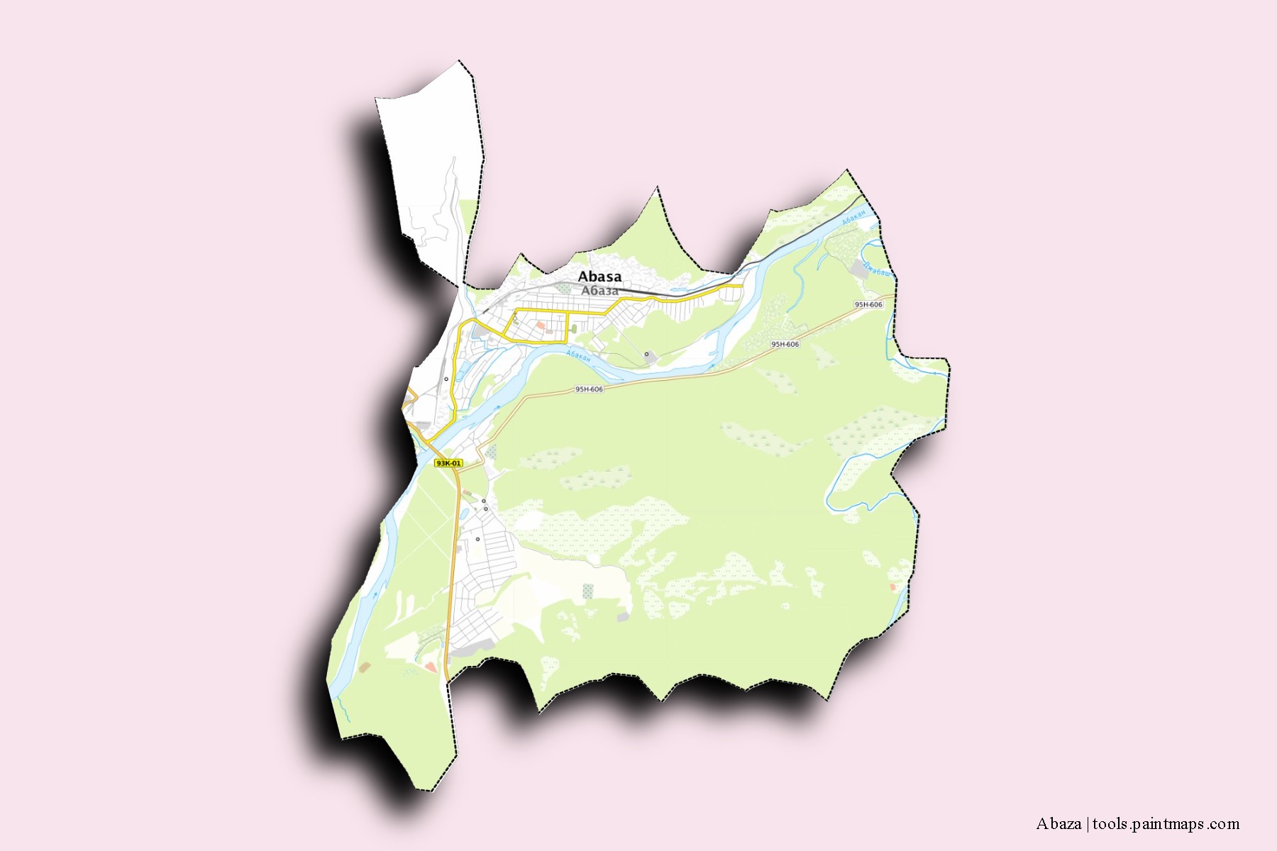 Mapa de barrios y pueblos de Abaza con efecto de sombra 3D