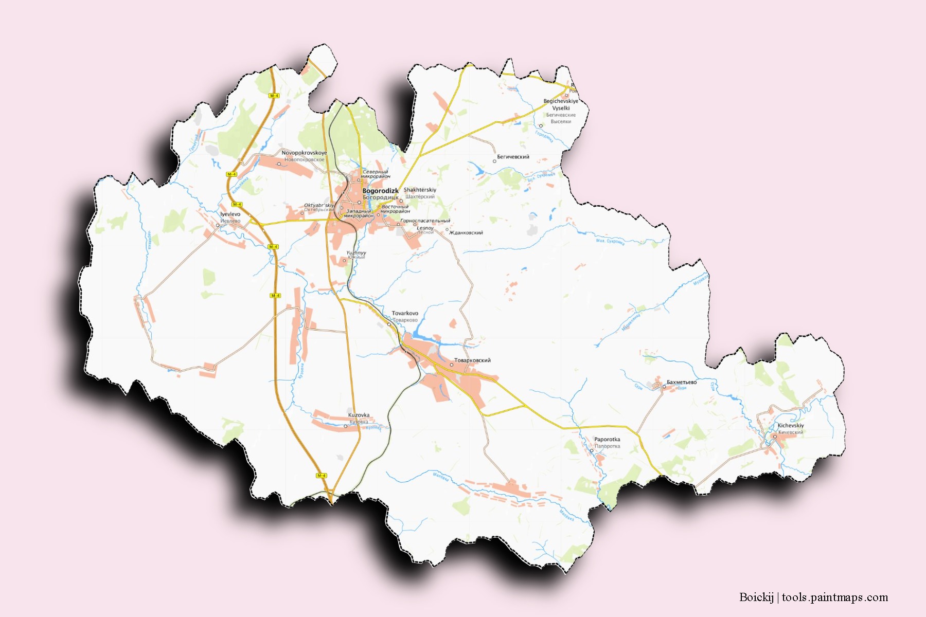 3D gölge efektli Boickij mahalleleri ve köyleri haritası