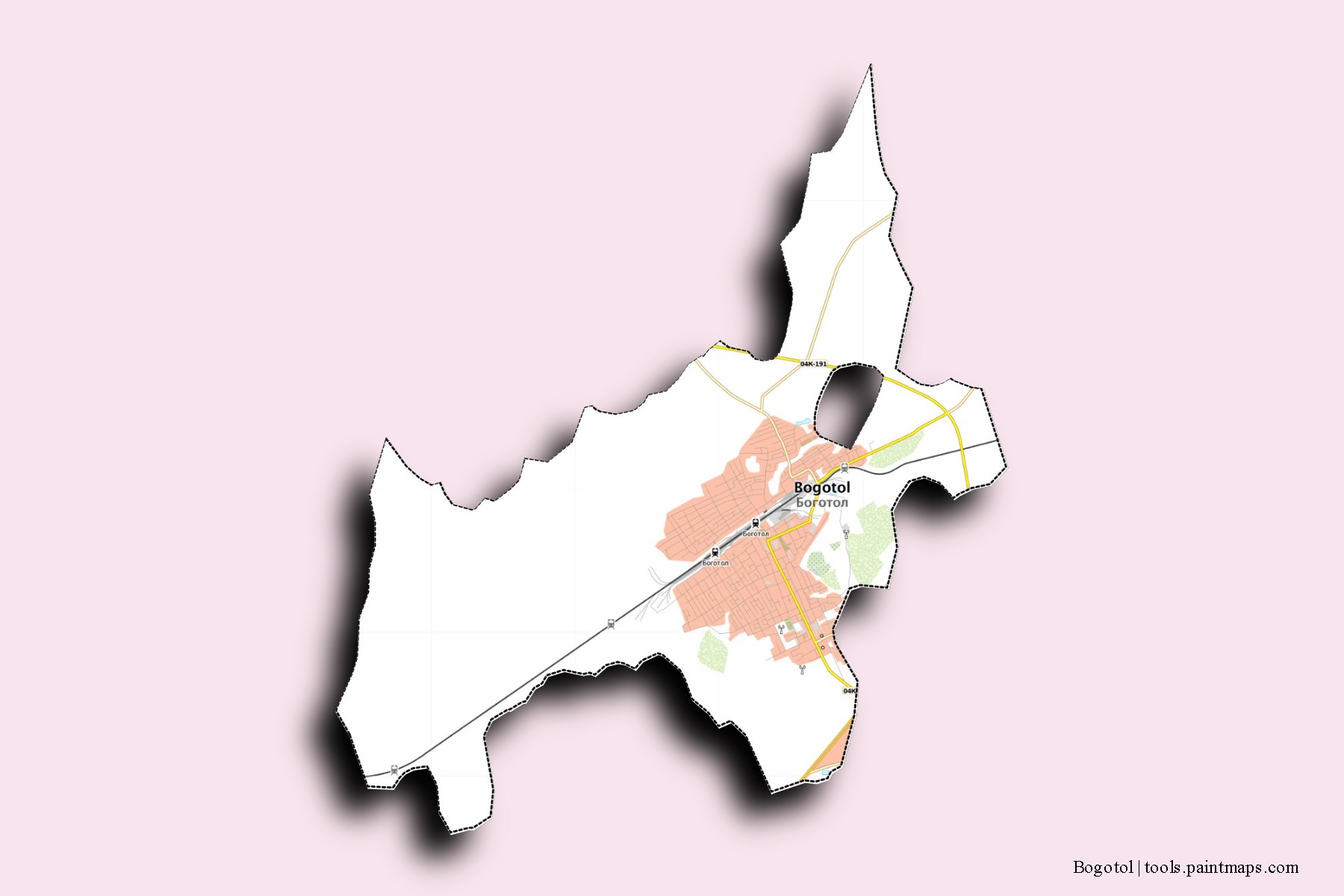 Mapa de barrios y pueblos de Bogotol con efecto de sombra 3D