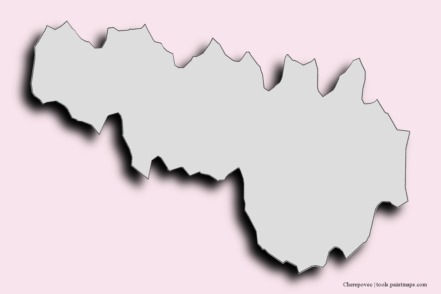 Mapa de barrios y pueblos de Cherepovec con efecto de sombra 3D