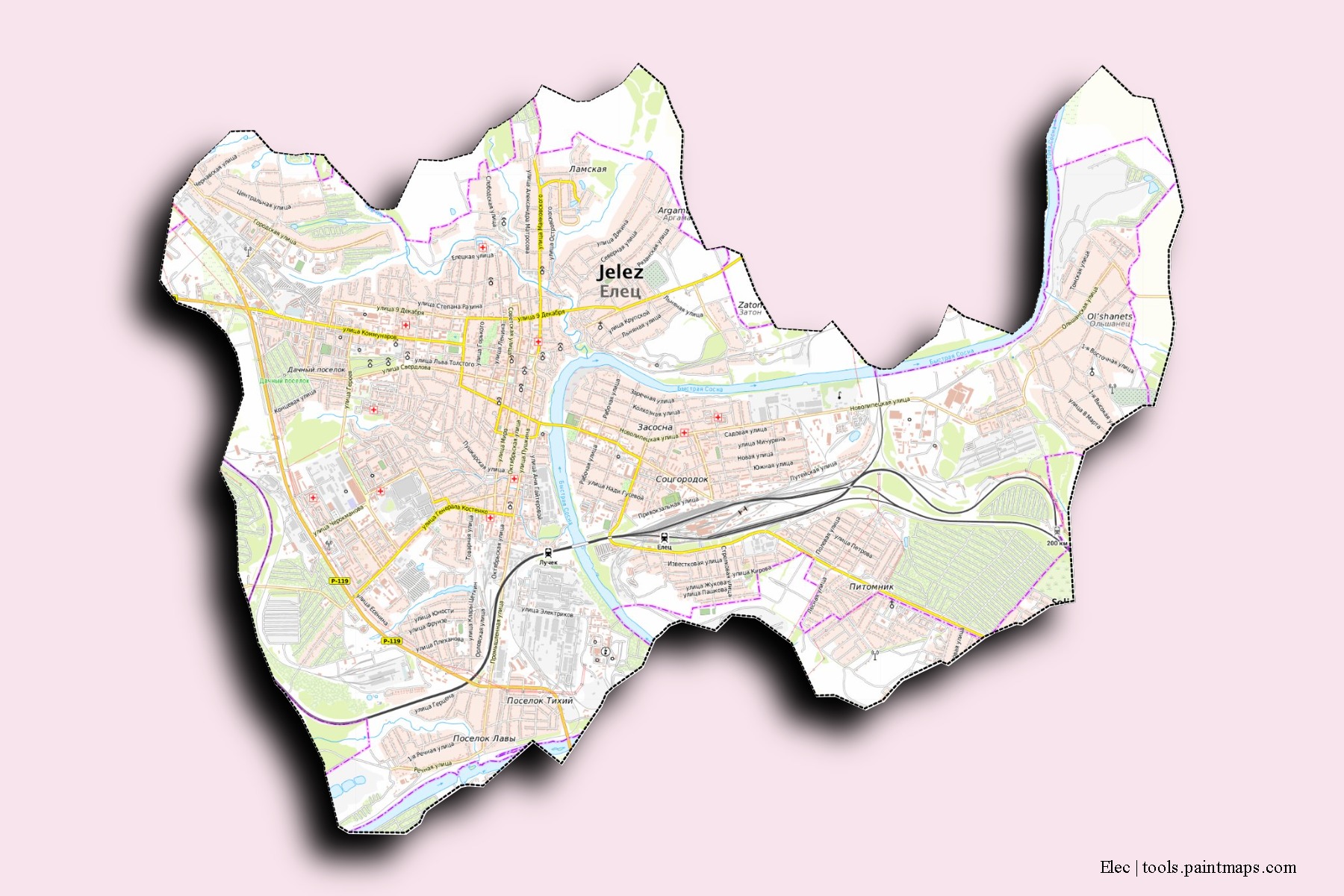 Elec neighborhoods and villages map with 3D shadow effect