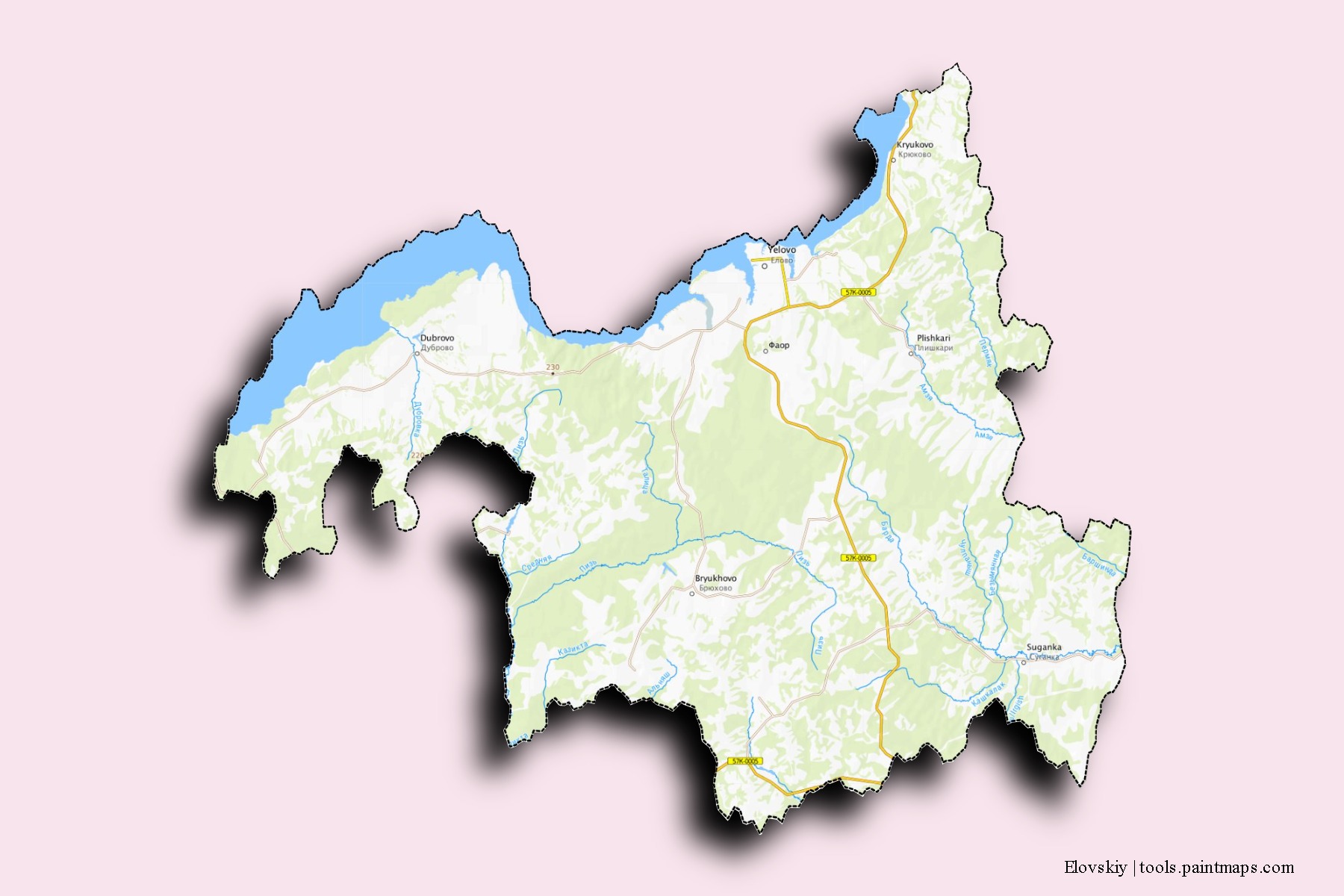 Mapa de barrios y pueblos de Elovskiy con efecto de sombra 3D