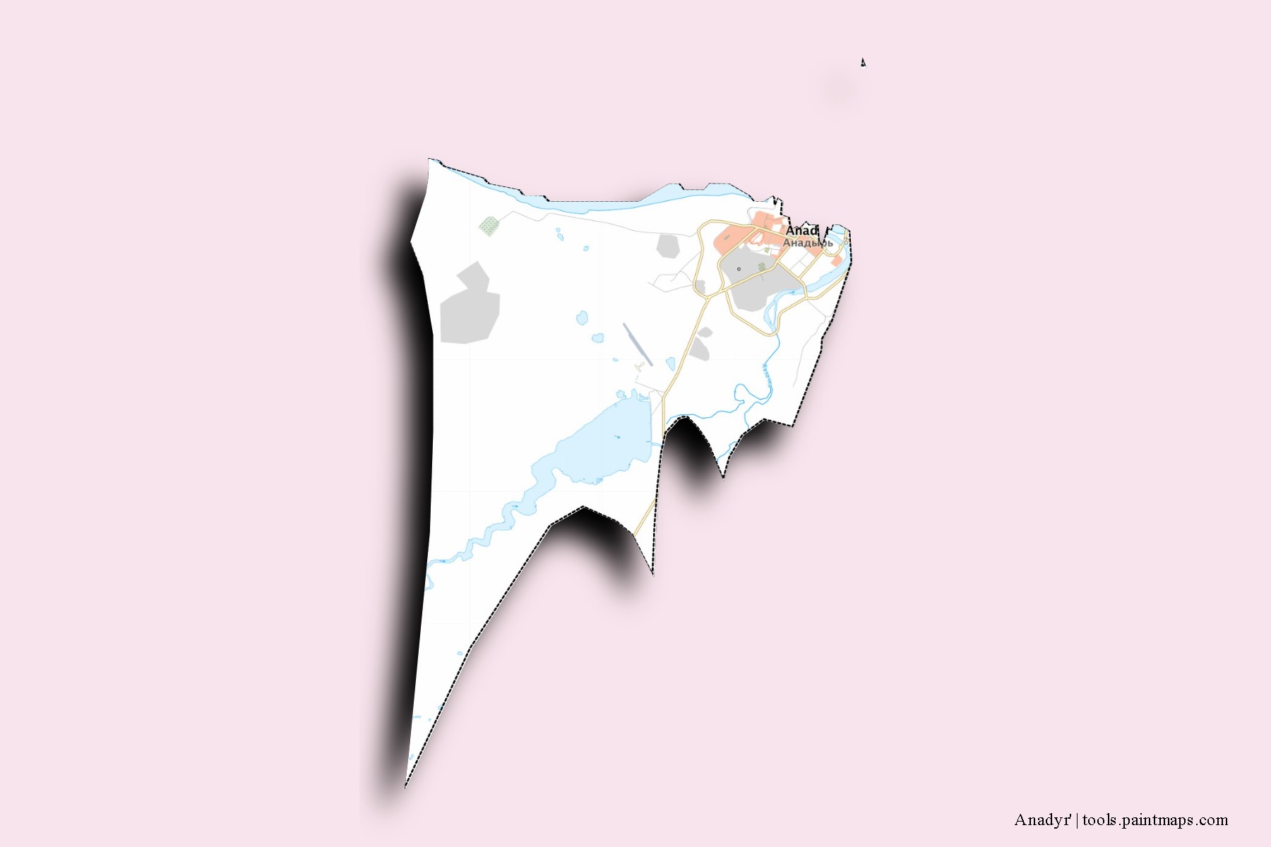 3D gölge efektli Anadyr' mahalleleri ve köyleri haritası