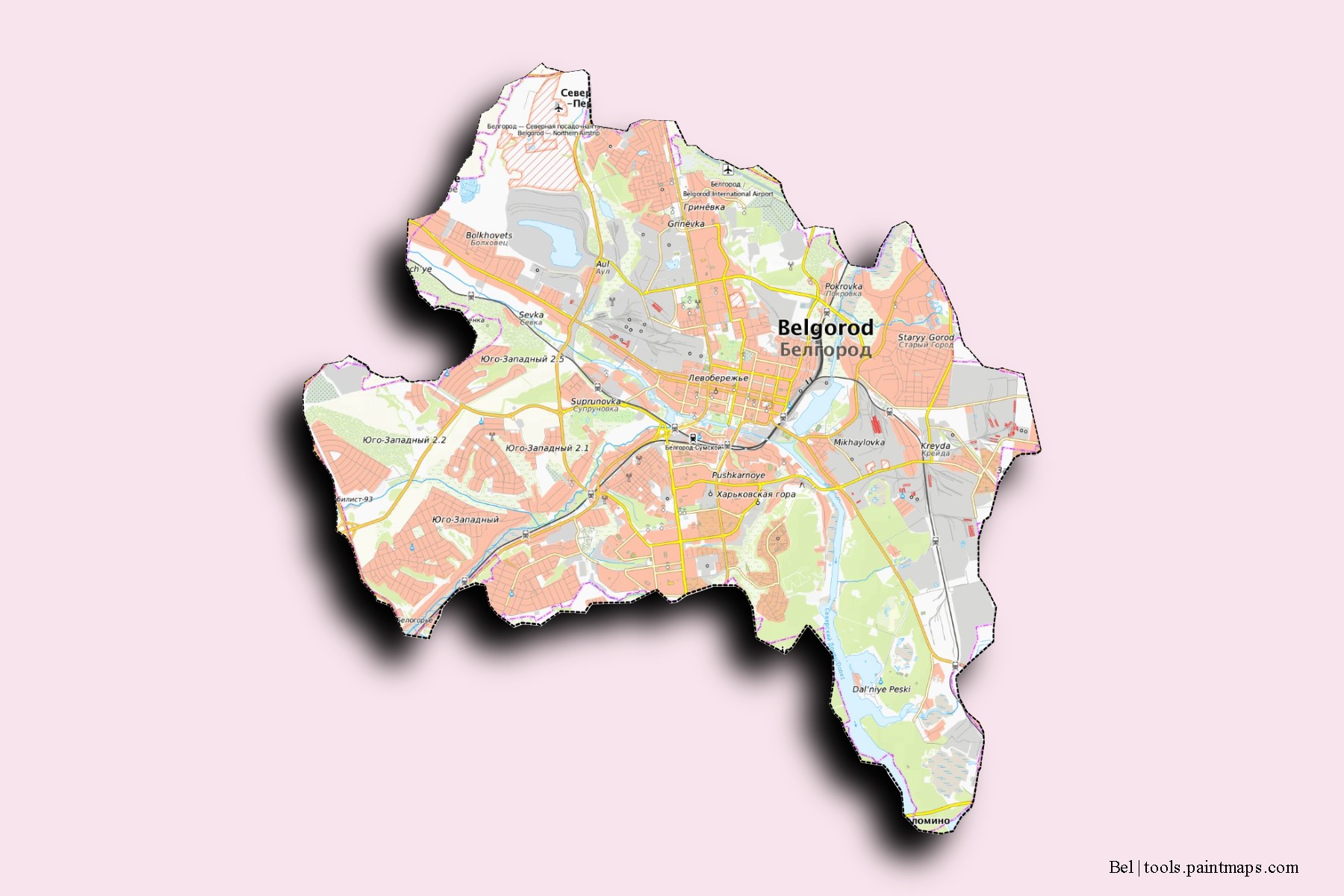 Bel neighborhoods and villages map with 3D shadow effect