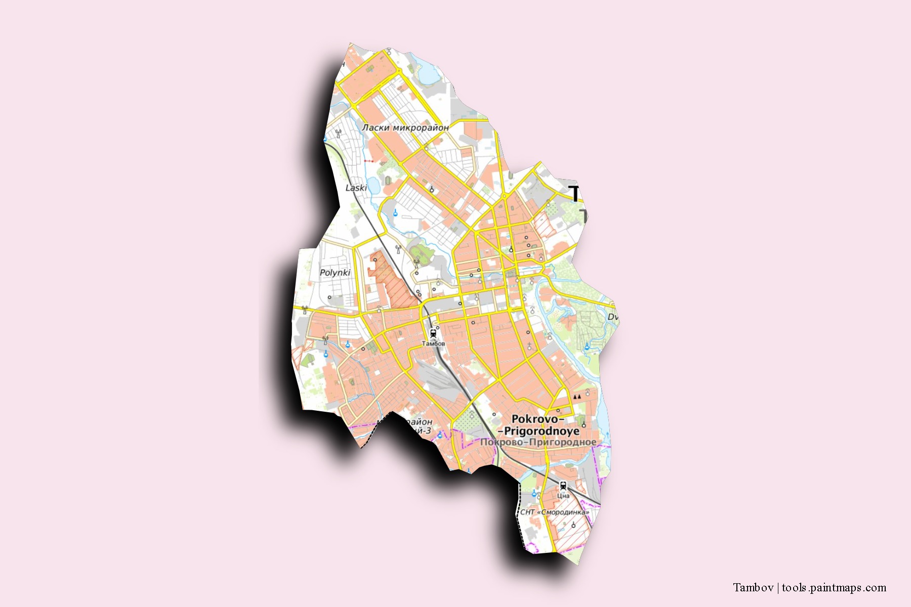 3D gölge efektli Tambov mahalleleri ve köyleri haritası