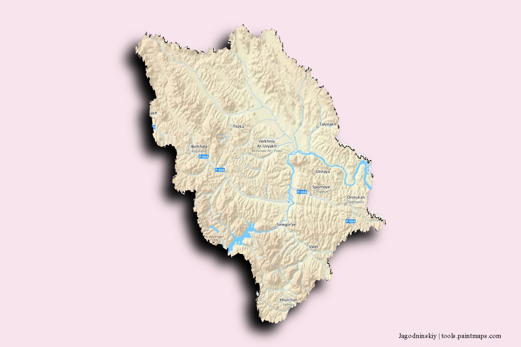 Mapa de barrios y pueblos de Jagodninskiy con efecto de sombra 3D