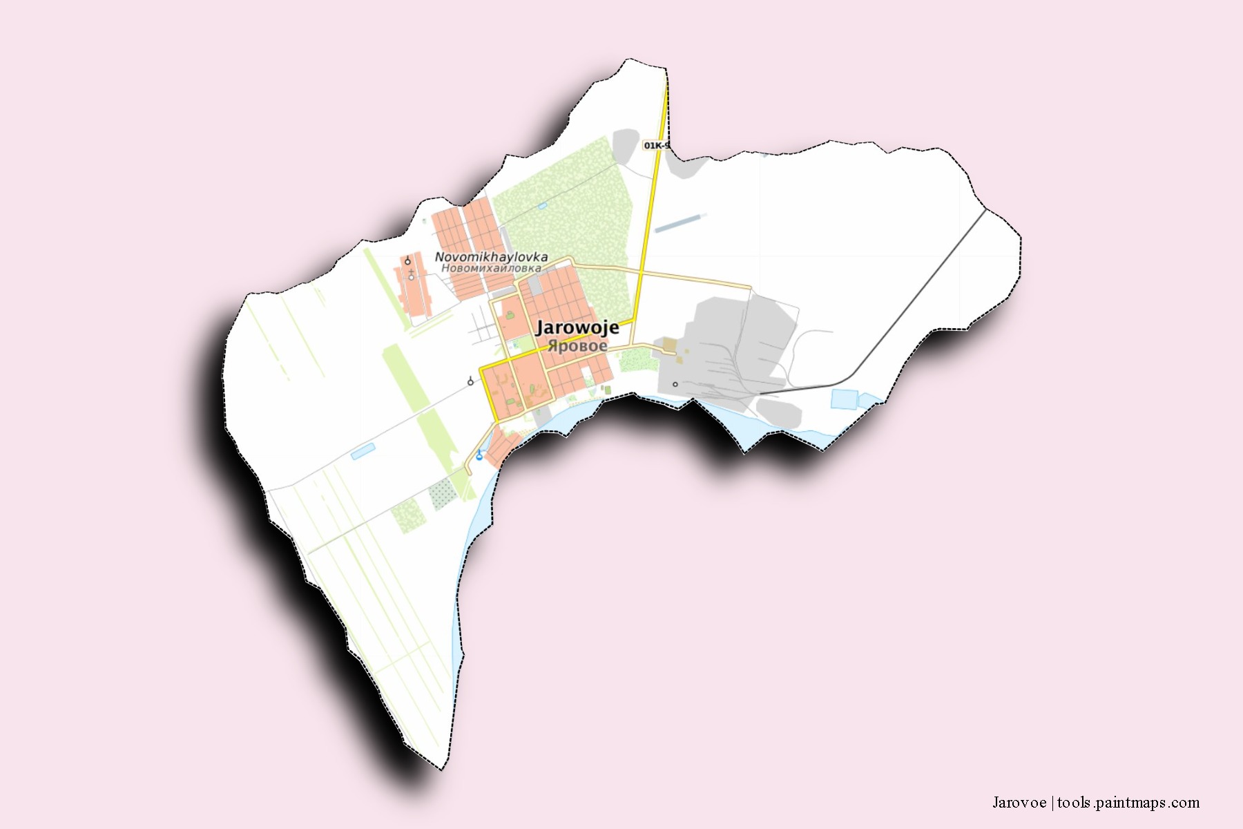 Jarovoe neighborhoods and villages map with 3D shadow effect