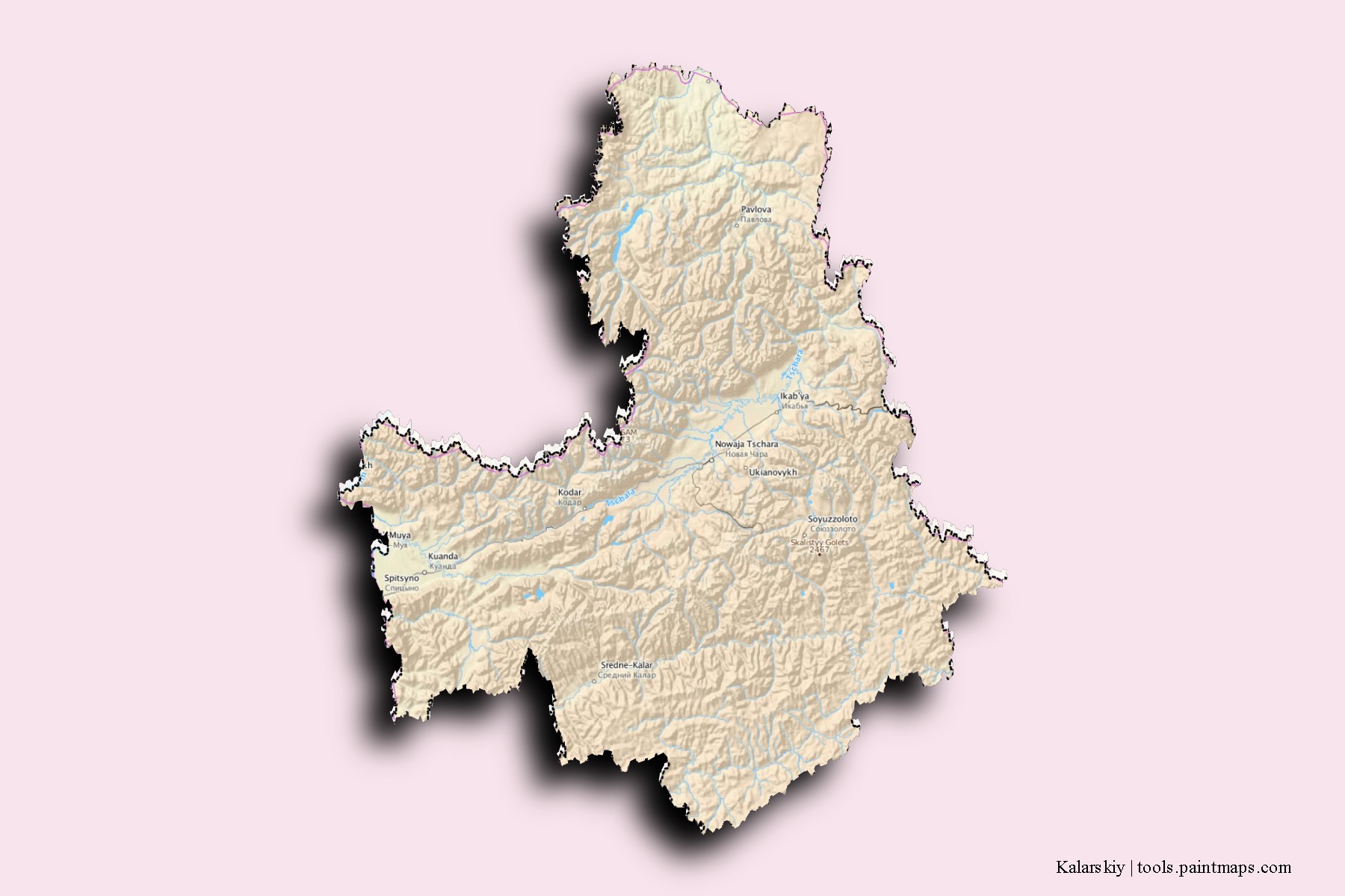 Mapa de barrios y pueblos de Kalarskiy con efecto de sombra 3D