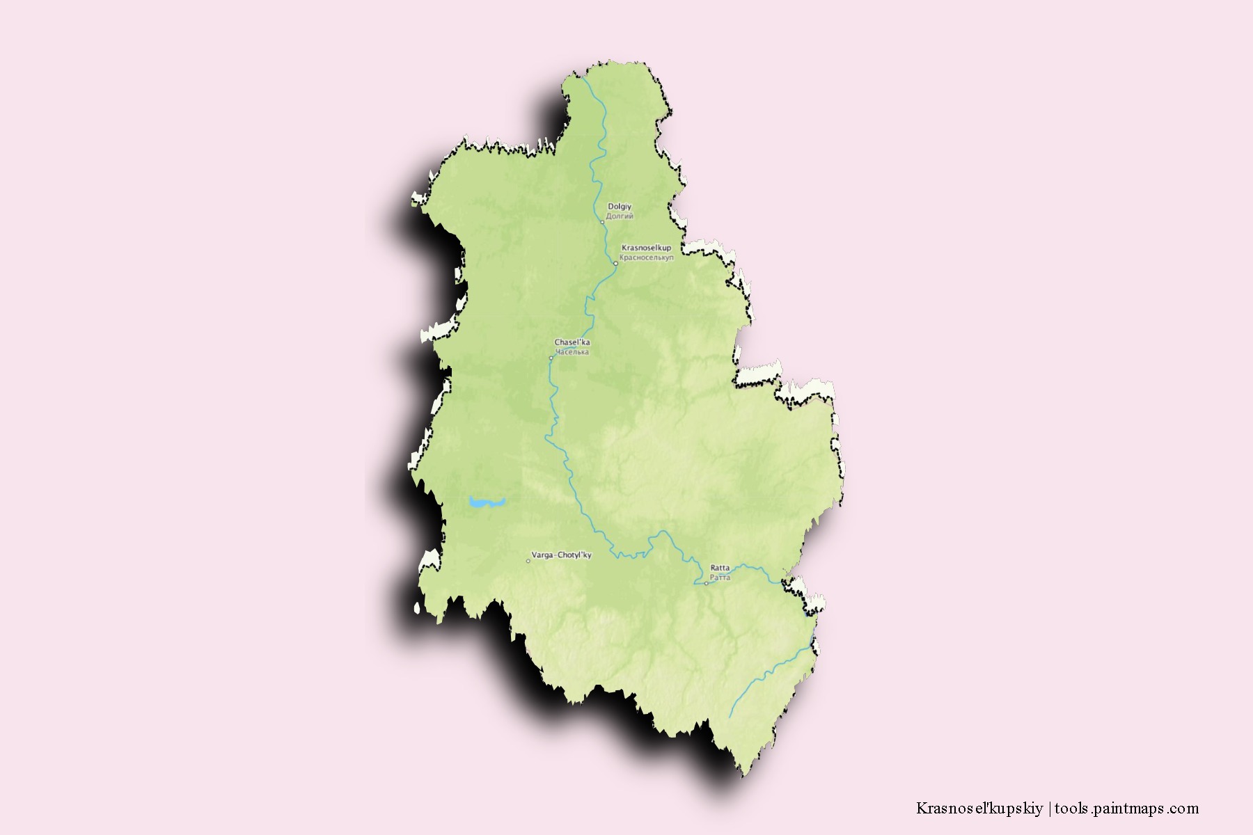 Mapa de barrios y pueblos de Krasnosel'kupskiy con efecto de sombra 3D