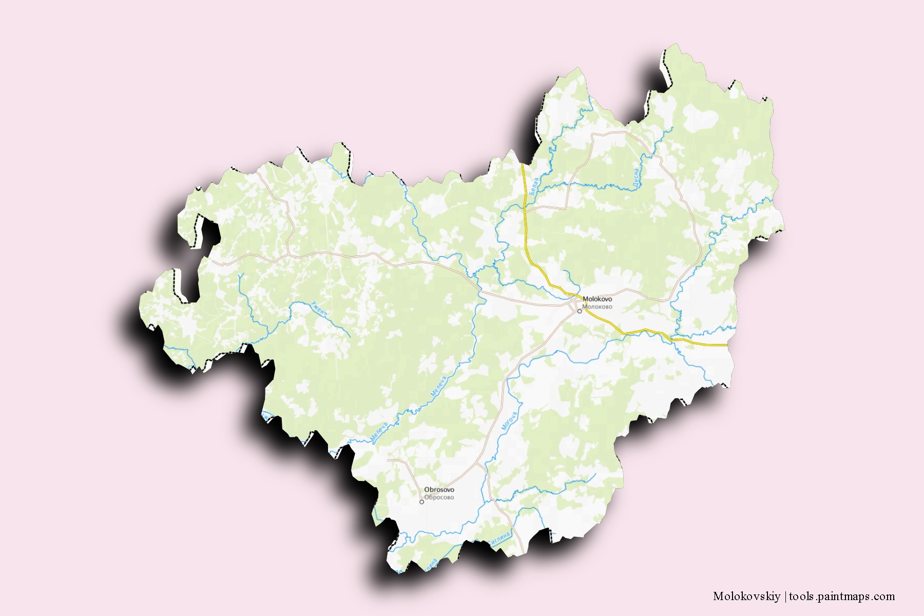 Mapa de barrios y pueblos de Molokovskiy con efecto de sombra 3D