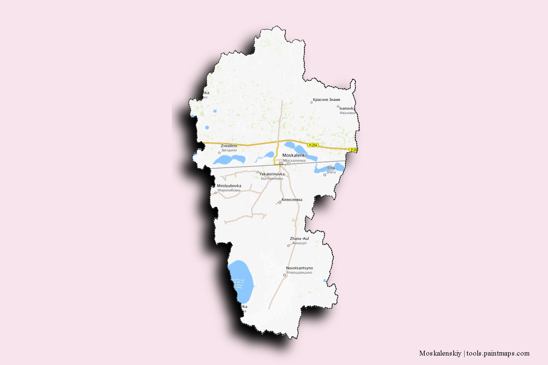 Mapa de barrios y pueblos de Moskalenskiy con efecto de sombra 3D