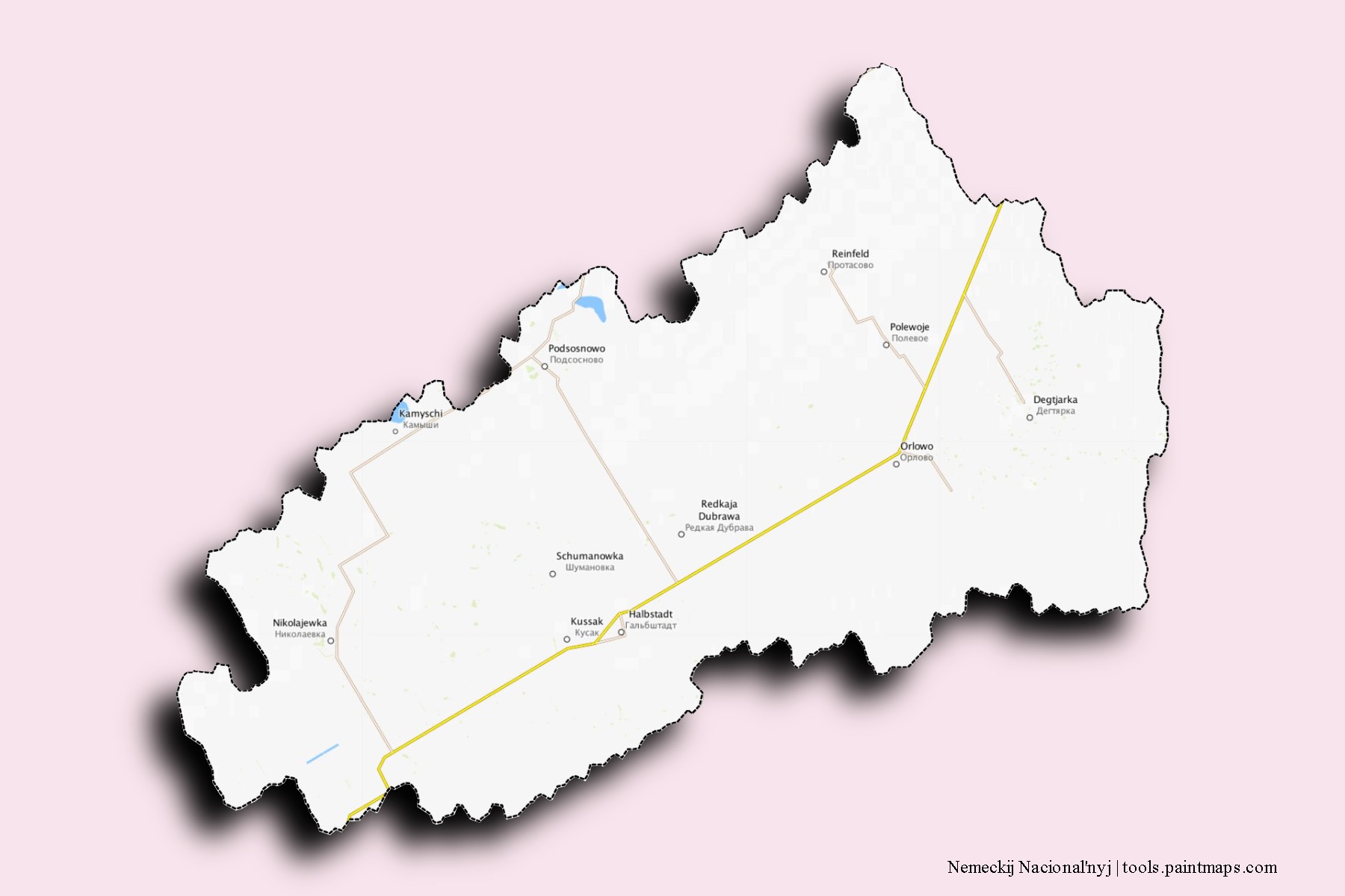 Nemeckij Nacional'nyj neighborhoods and villages map with 3D shadow effect