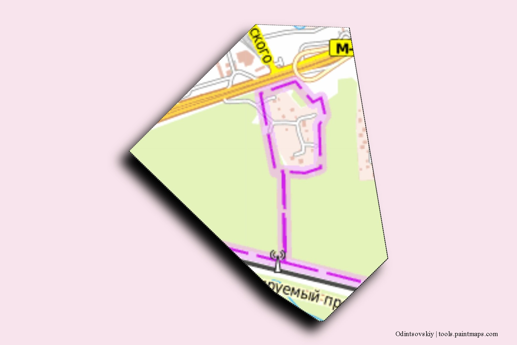 Mapa de barrios y pueblos de Odintsovskiy con efecto de sombra 3D