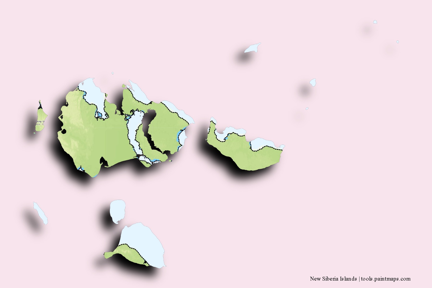 3D gölge efektli New Siberia Islands mahalleleri ve köyleri haritası