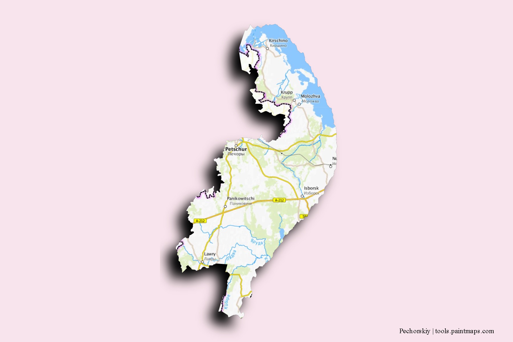 Mapa de barrios y pueblos de Pechorskiy con efecto de sombra 3D