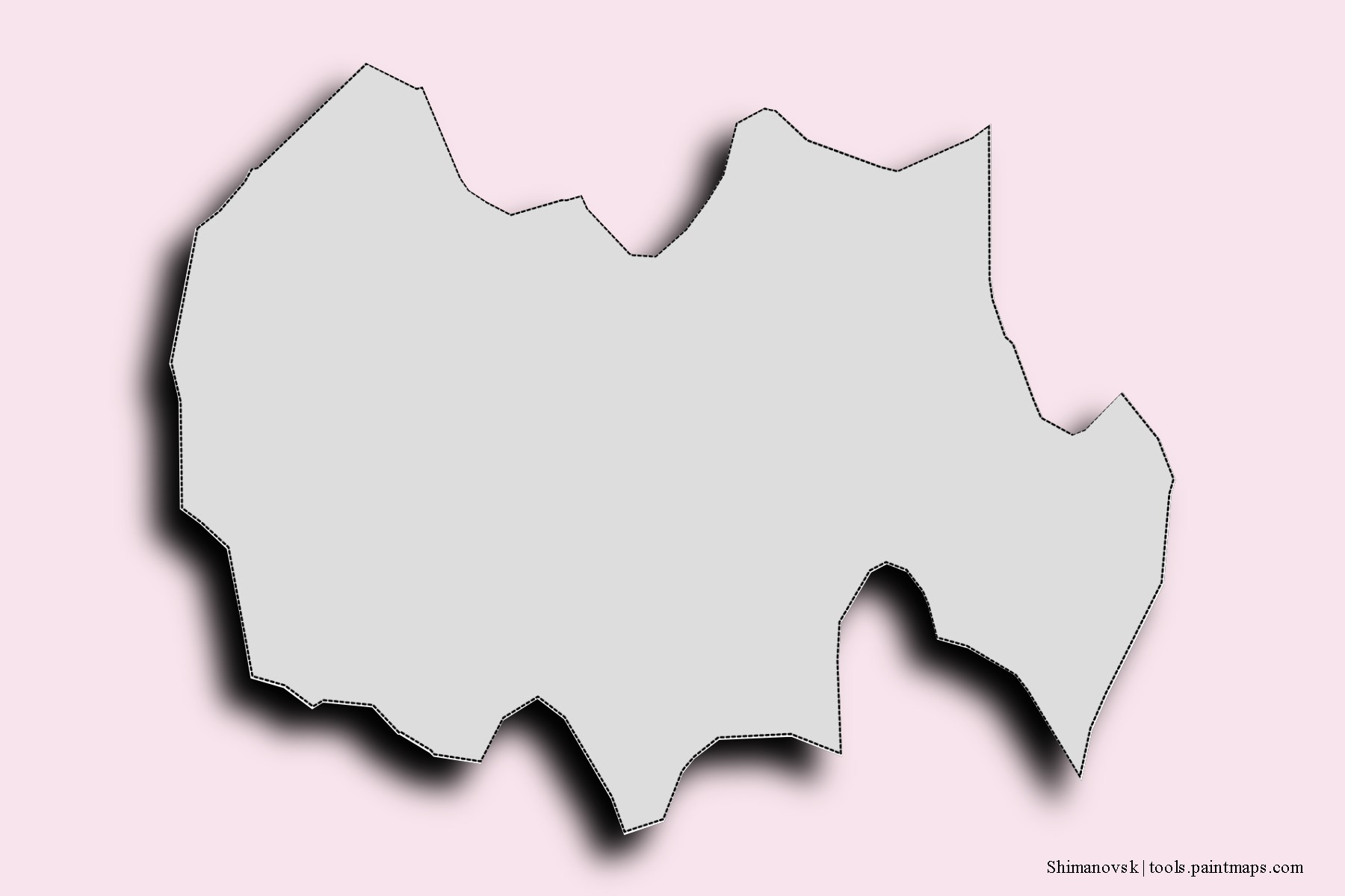 Shimanovsk neighborhoods and villages map with 3D shadow effect