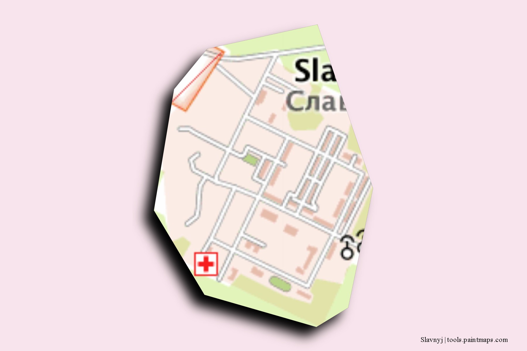 Slavnyj neighborhoods and villages map with 3D shadow effect