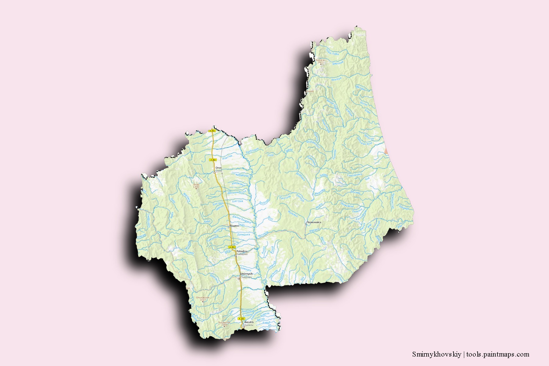 Mapa de barrios y pueblos de Smirnykhovskiy con efecto de sombra 3D