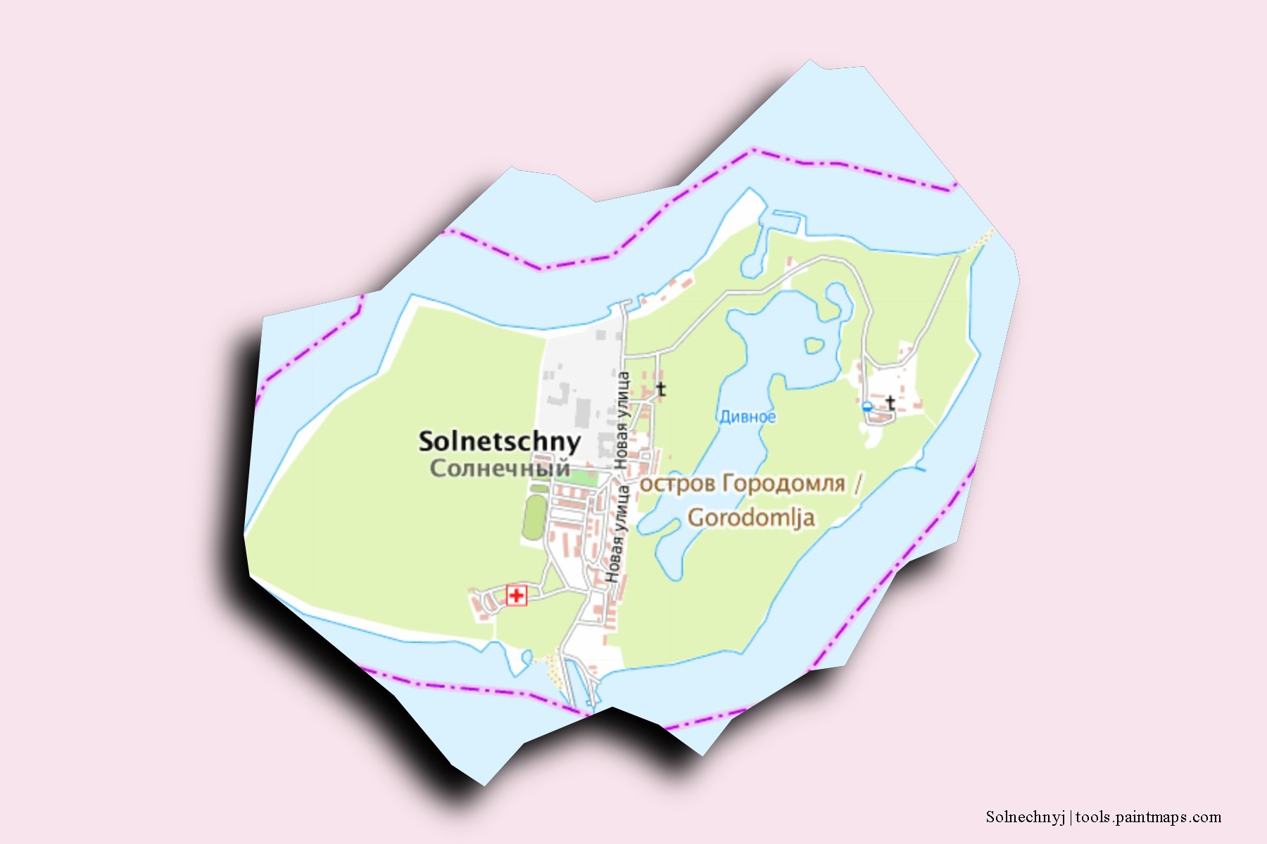 Solnechnyj neighborhoods and villages map with 3D shadow effect