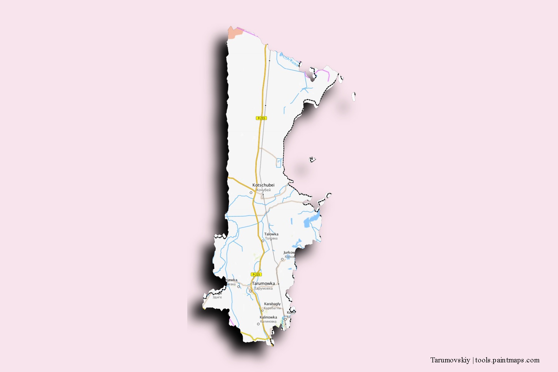 Mapa de barrios y pueblos de Tarumovskiy con efecto de sombra 3D