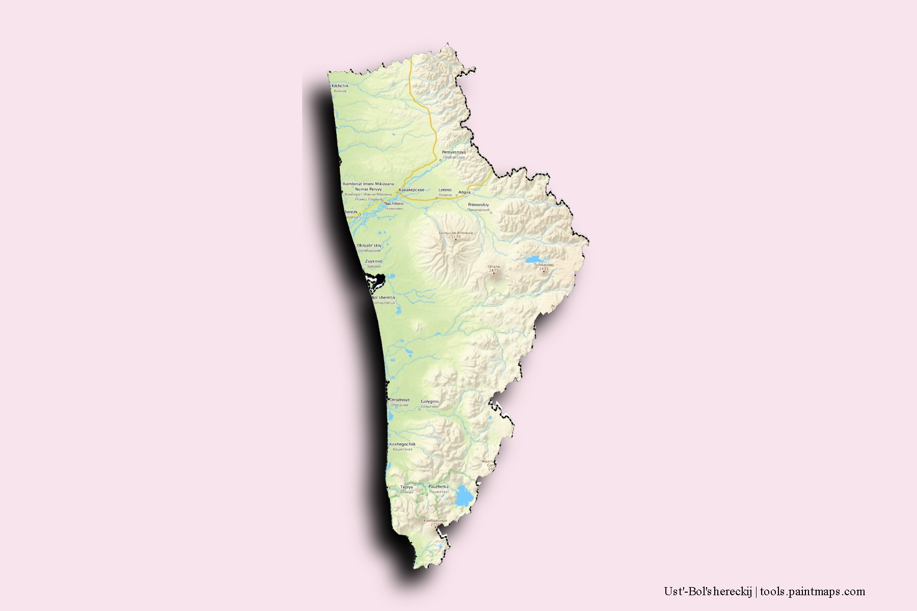 Ust'-Bol'shereckij neighborhoods and villages map with 3D shadow effect