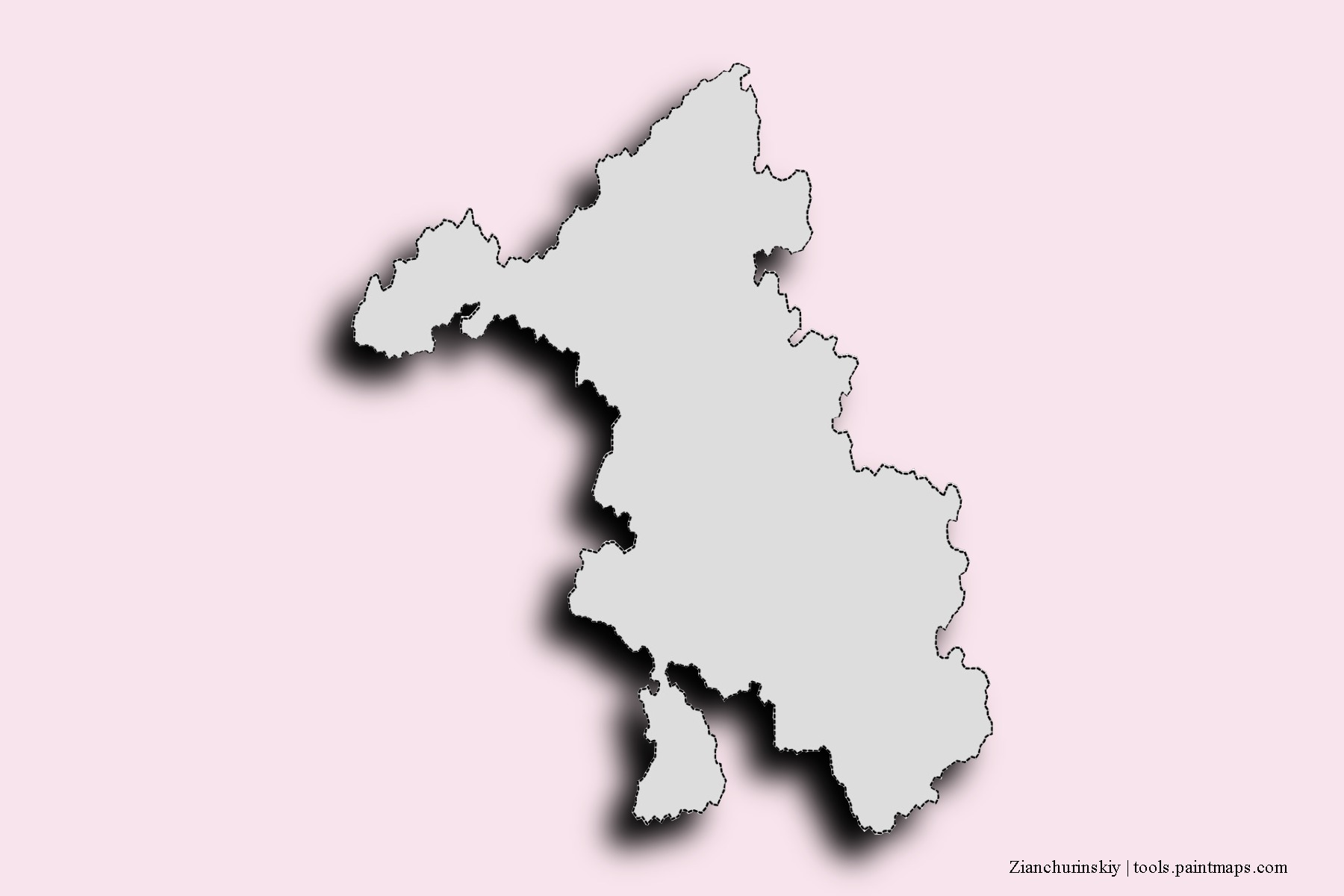 Mapa de barrios y pueblos de Zianchurinskiy con efecto de sombra 3D