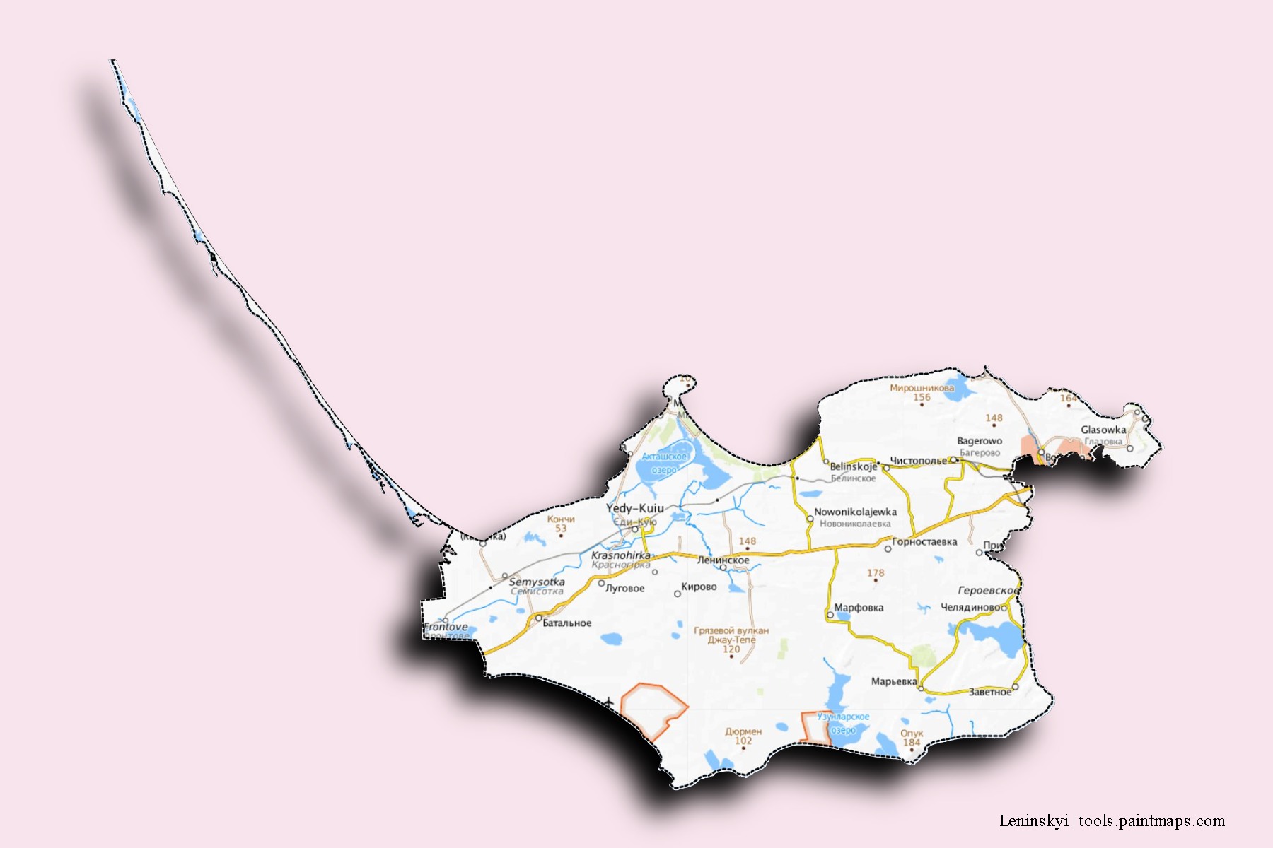 Leninskyi neighborhoods and villages map with 3D shadow effect