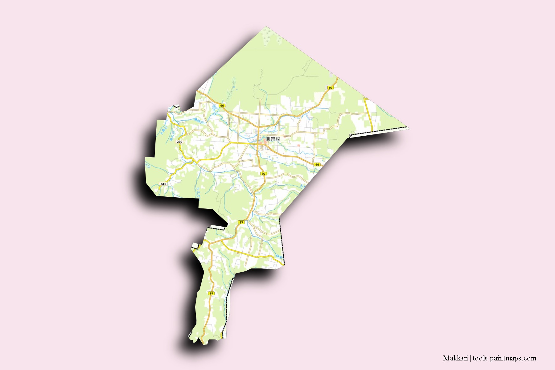 Mapa de barrios y pueblos de Makkari con efecto de sombra 3D