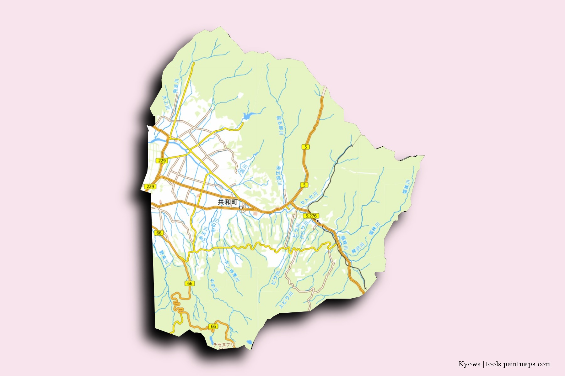 Kyowa neighborhoods and villages map with 3D shadow effect