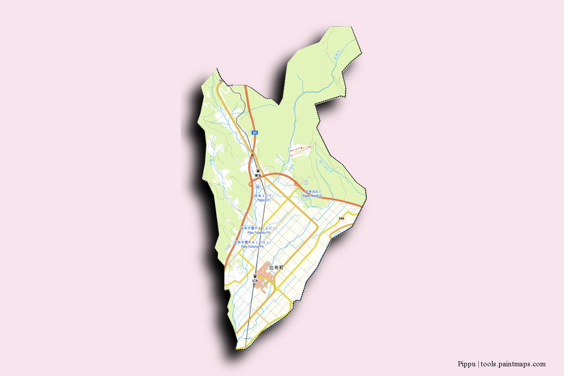 Mapa de barrios y pueblos de Pippu con efecto de sombra 3D