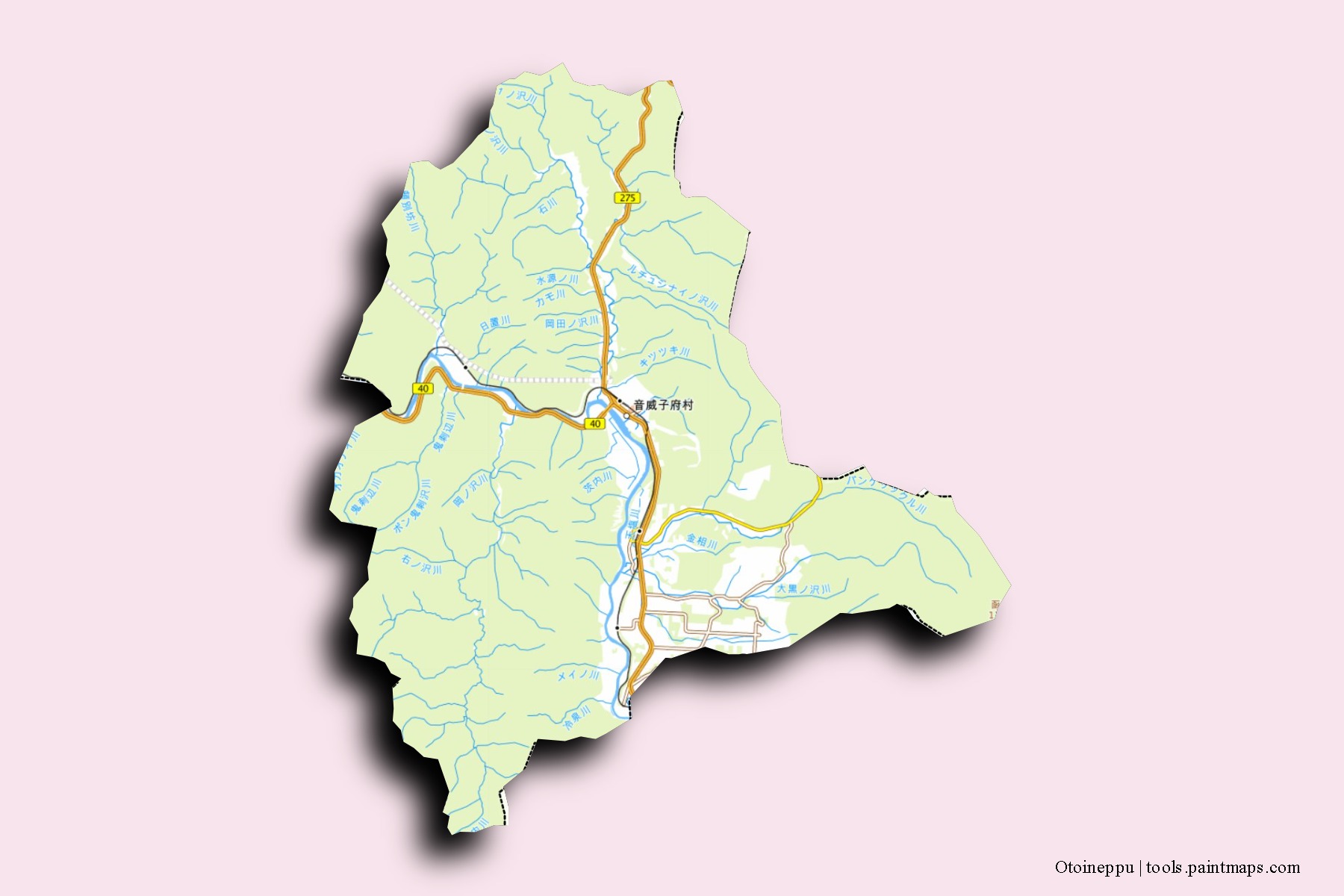 Otoineppu neighborhoods and villages map with 3D shadow effect